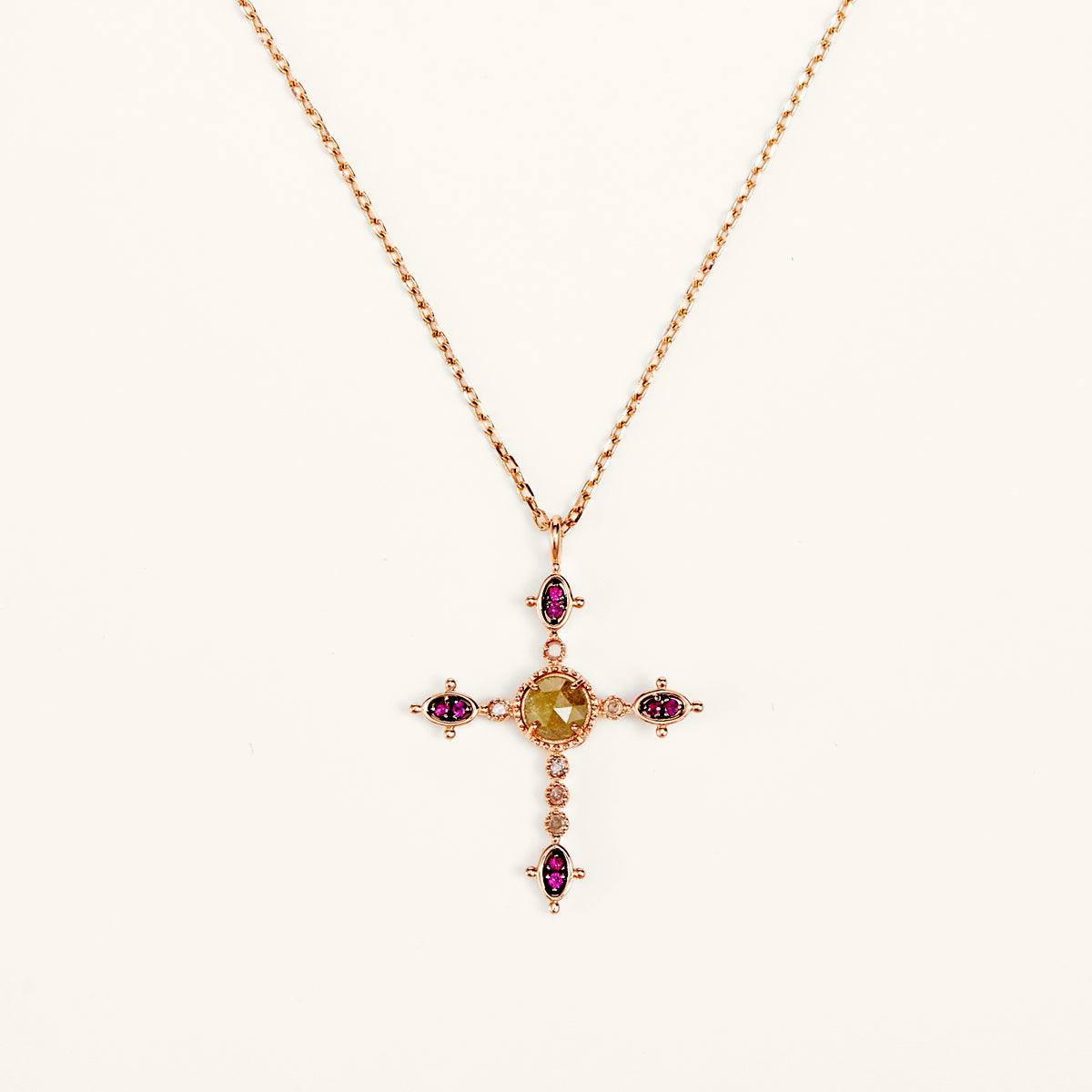 Rose Gold Diamond Cross Pendant Necklace for Women - Elegant Religious Jewelry Gift for Baptism, Confirmation & Everyday Wear