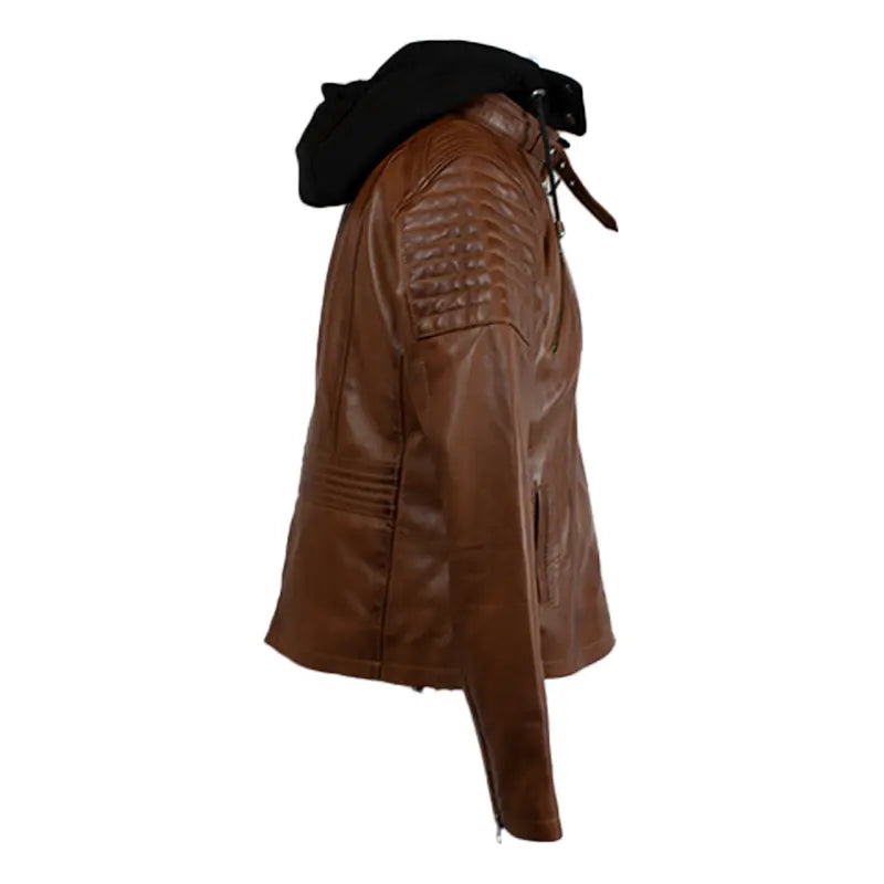 BOL Women's Hooded Leather Jacket - Stylish Faux Leather Coat with Zipper Closure, Warm Winter Outerwear for Casual Outfits & Streetwear Fashion