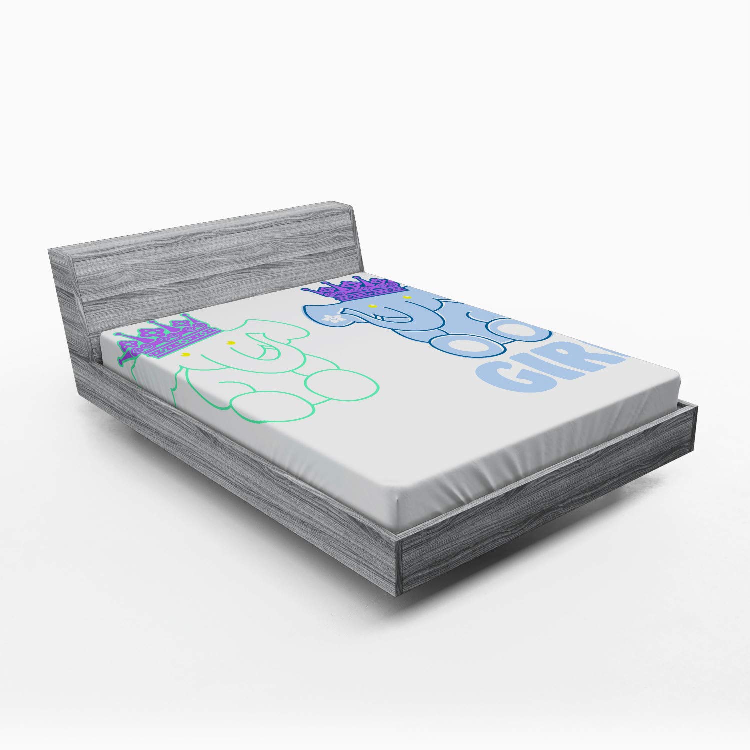 Ambesonne Gender Reveal Fitted Sheet - Boy & Girl Twin Elephants with Royal Crowns - Deep Pocket Elastic Queen Size Bed Sheet - Blush Blue - Perfect for Baby Showers, Nursery Decor & Gender Reveal Parties