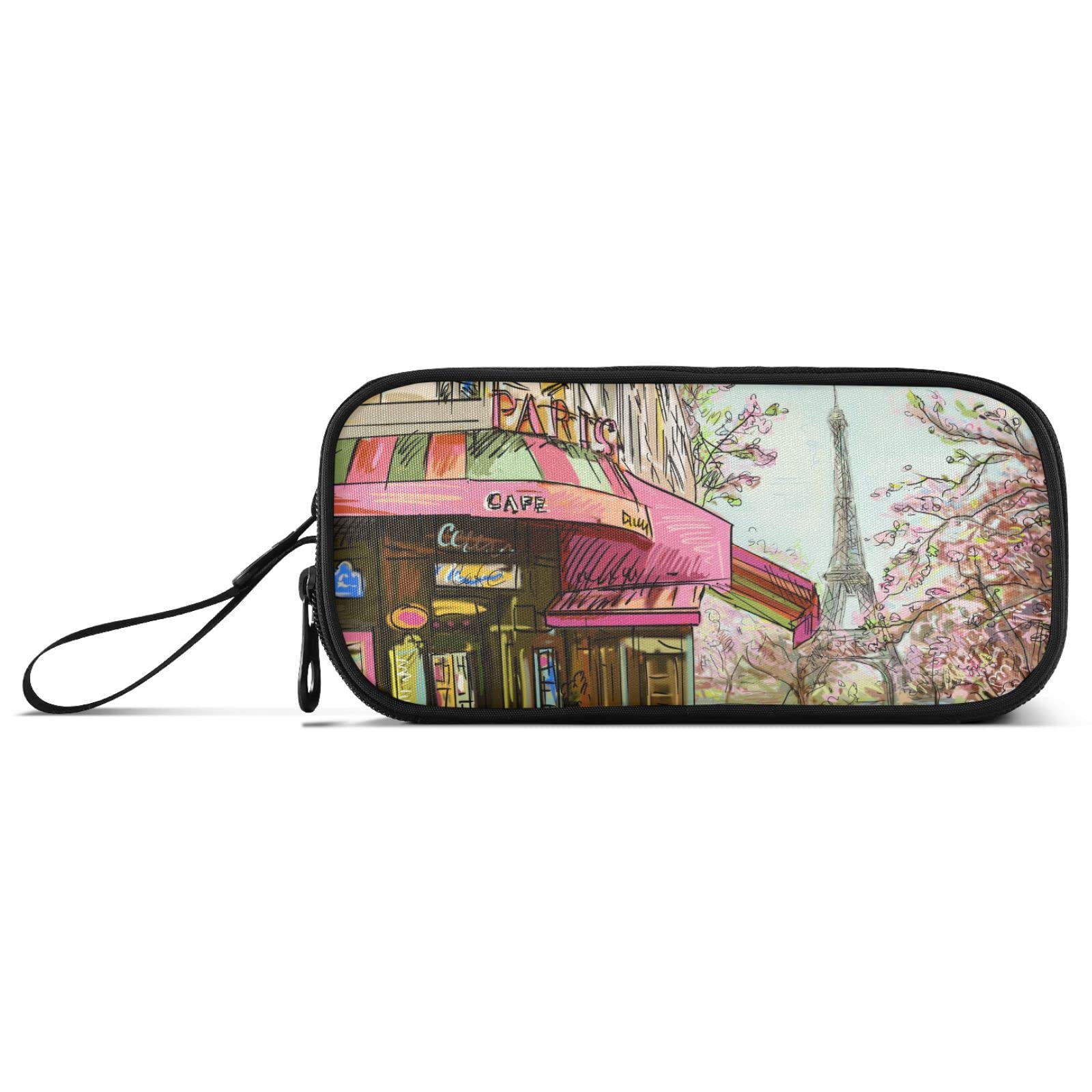 Romantic Paris Eiffel Tower Pencil Case - Large 3-Compartment Storage Pouch for Pens, School & Office Supplies | Perfect for Students, Teens & Adults | Great for School, Work, Travel & Gift Giving