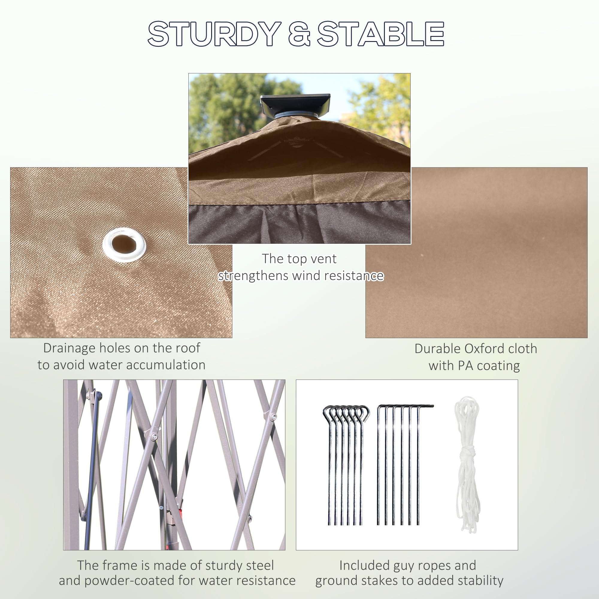 Outsunny 11' x 13' Hexagonal Pop Up Gazebo with Mosquito Netting & Solar LED Lights - Portable Outdoor Canopy Tent for Patio, Backyard, Camping, Picnics - Includes Carry Bag (Beige)