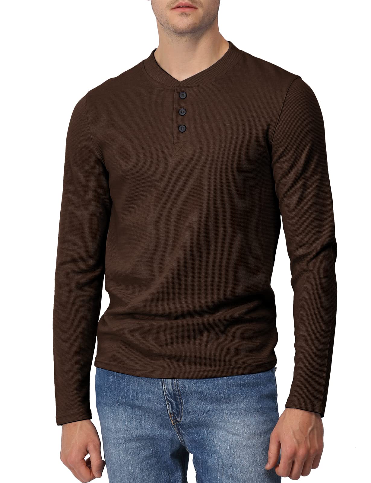 H2H Men's Casual Slim Fit Henley Cotton Shirts Long Sleeve Lightweight Waffle Fabric - Comfortable Everyday Wear for Work, Date & Outdoor Activities
