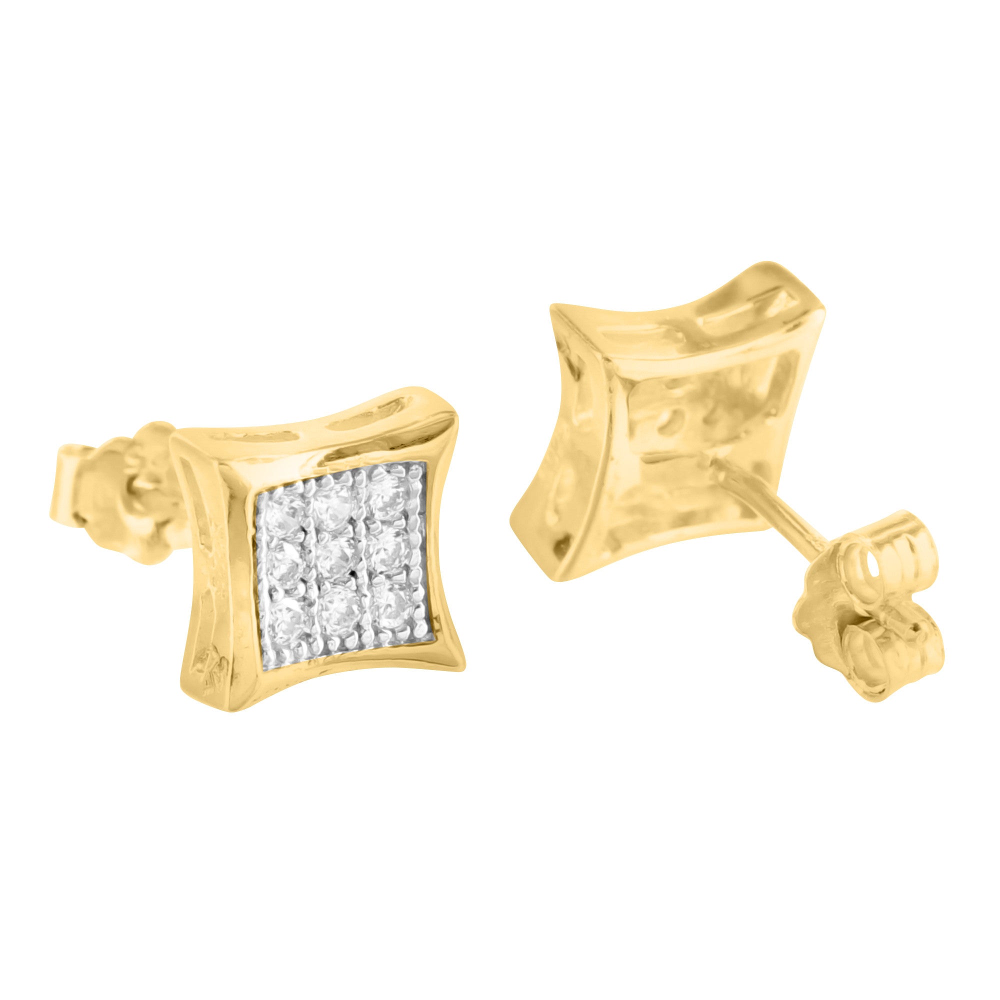 8mm Sterling Silver Pave Lab Diamond Square Gold Finish Earrings for Women - Elegant & Hypoallergenic Jewelry for Parties, Weddings & Everyday Wear