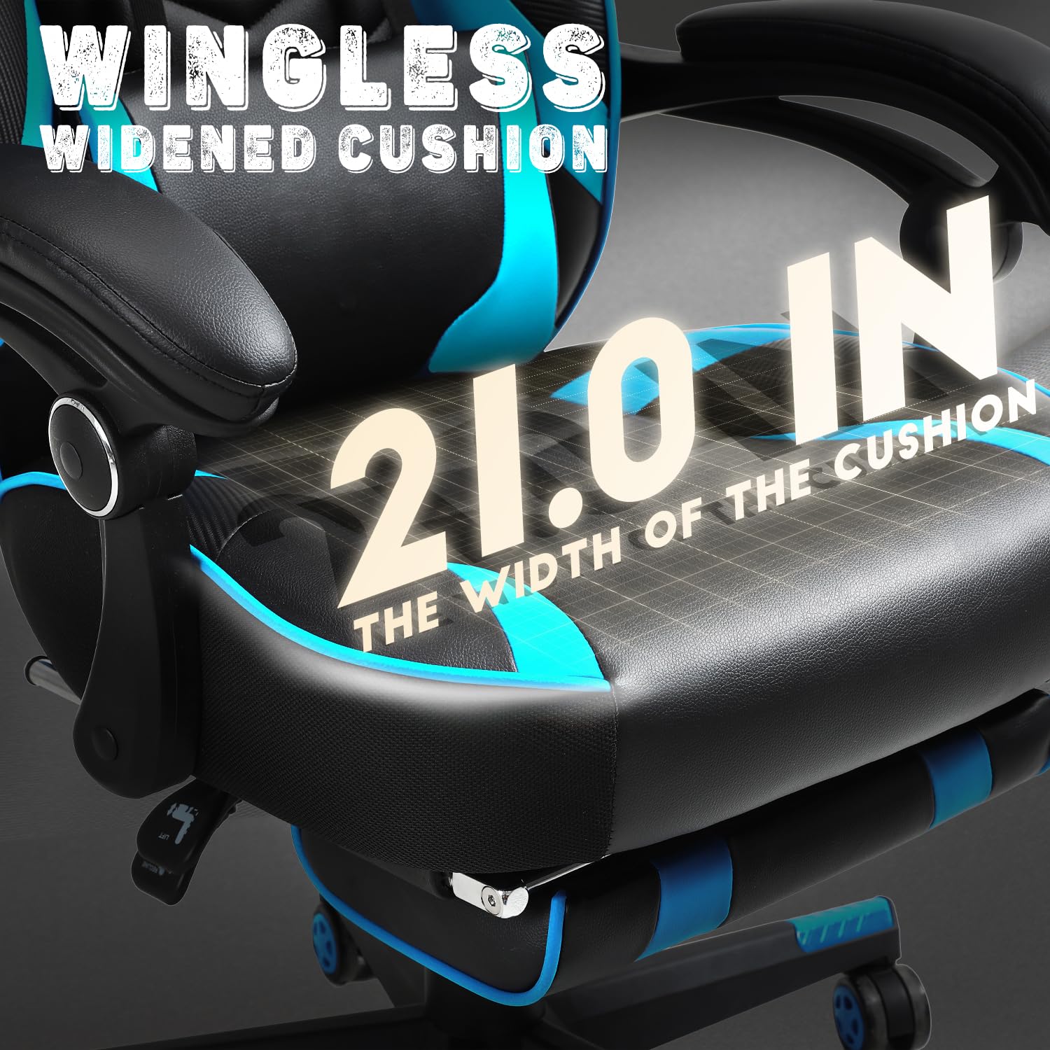 Vonesse Ergonomic Gaming Chair for Adults - High Back Computer Chair with Adjustable Footrest & Lumbar Massage, Reclining Office & Gaming Chair for Big & Tall Users (Cyan/Black) - Perfect for PC Gaming, Home Office & Esports Setup
