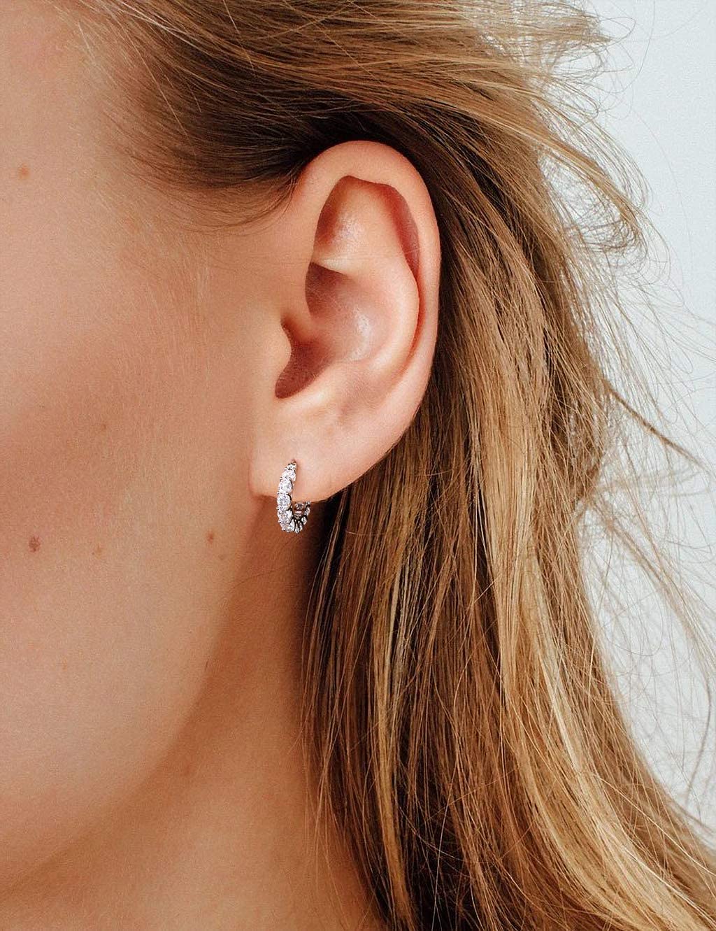 Sterling Silver & 14k Gold Cubic Zirconia Hoop Earrings for Women - Hypoallergenic Diamond Huggie Earrings | Perfect for Everyday Wear, Parties & Special Occasions