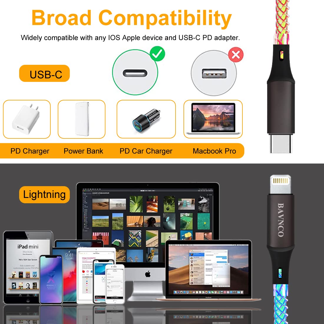 MFi Certified iPhone Fast Charger - 3.3ft USB C to Lightning Cable with RGB Gradient Light & Braided Design | Compatible with iPhone 14/13/12/11 Pro Max/X/8/7 Plus | Perfect for Night Charging, Gaming & Travel Accessories