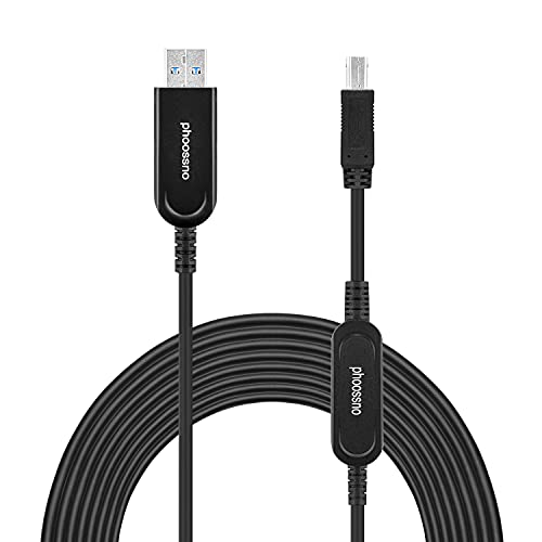 Phoossno Active Optical USB 3.0 A to B Extension Cable 10Gbps 50ft (15m) - High-Speed Backward Compatible with USB 2.1/1.1 - Perfect for Cameras, Printers, Scanners, Game Controllers & Conference Room AV Setup