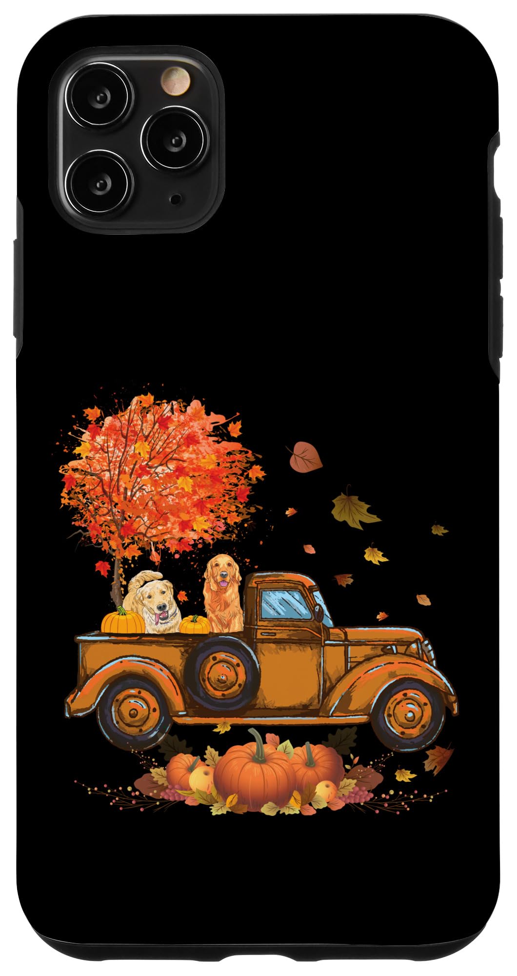 iPhone 11 Pro Max Case - Golden Retriever Pumpkin Truck Autumn Leaf Design | Fall Thanksgiving Phone Cover for Protection & Style | Perfect for Autumn Outings, Thanksgiving Gatherings & Seasonal Photography