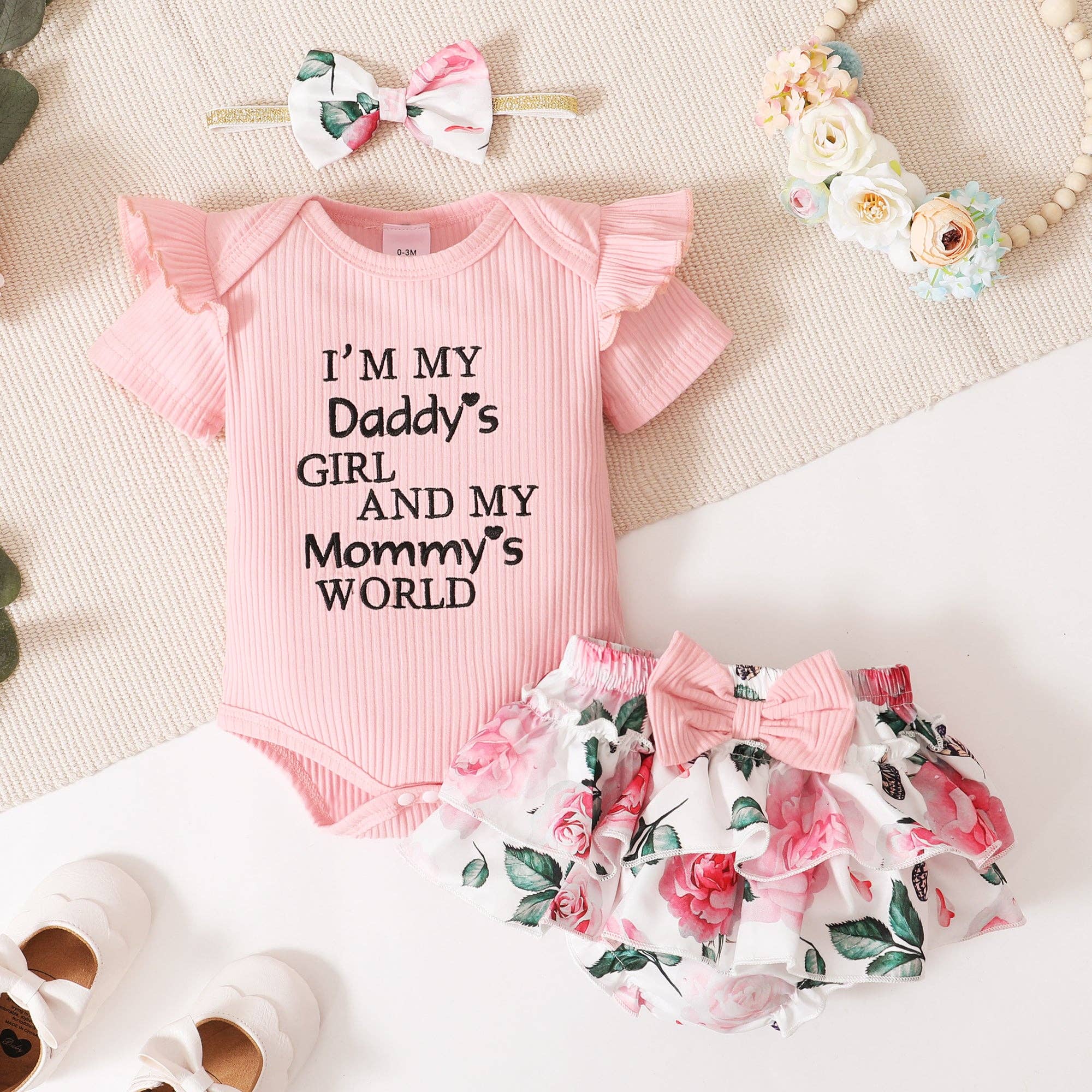 Adorable Baby Girl 3-Piece Outfit Set - Cute Matching Romper, Headband & Leggings | Perfect for Photoshoots, Birthday Parties & Daily Wear