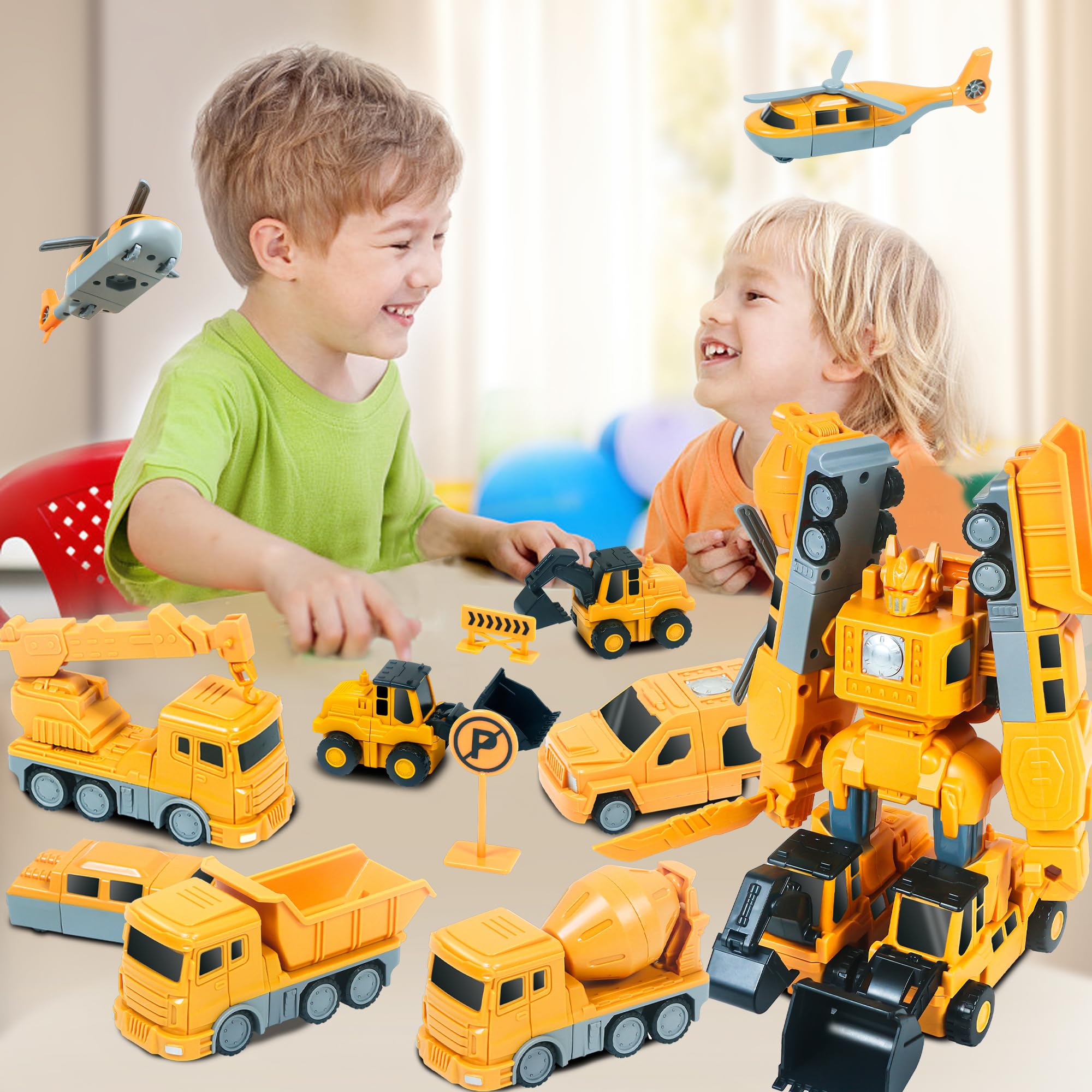 Magnetic Transform Engineering Car Toys - 35 Pcs Construction Vehicle Building Set with Storage Box, Transforming Robot Toy for Kids Ages 3-8 | STEM Learning, Birthday Gift, Indoor & Outdoor Play Activities
