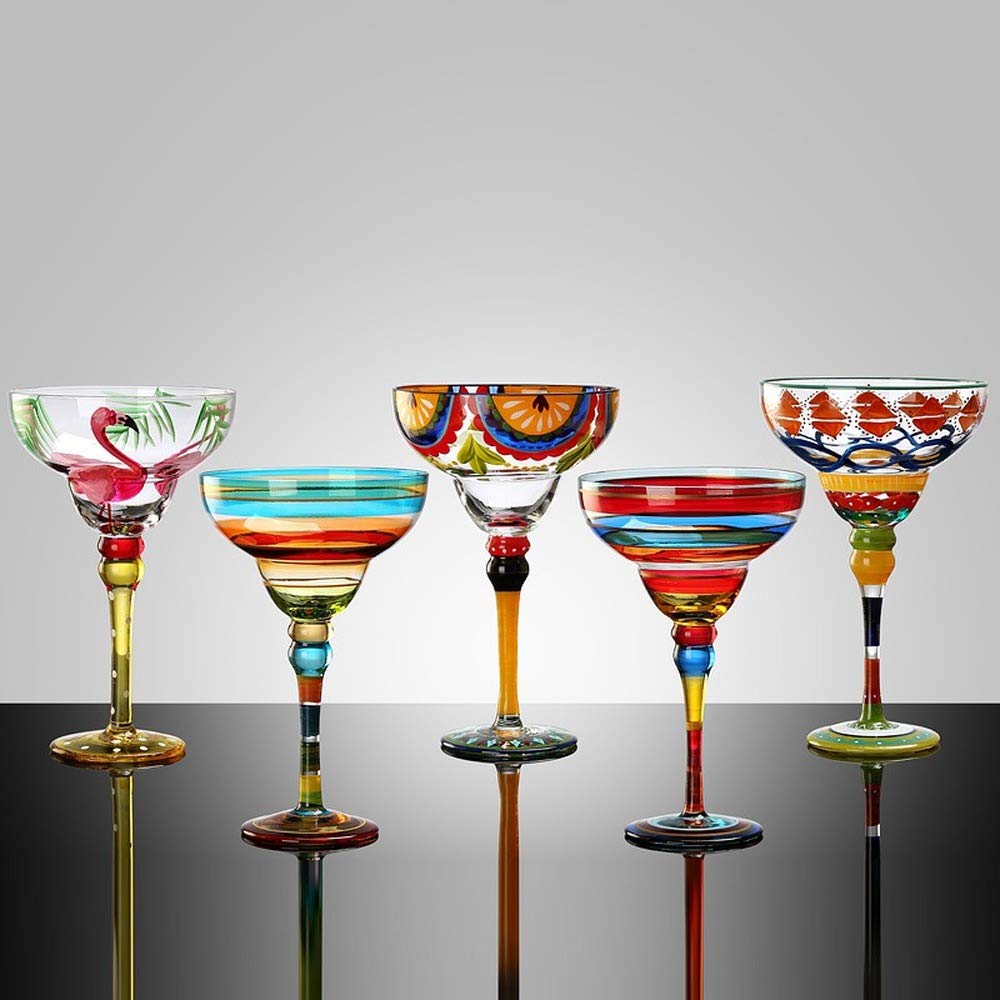 Hand-Painted Margarita Glasses Set of 5 - Colorful Triangle Martini Cups for Cocktails & Wine - Perfect for Parties, Weddings & Home Bar Decor (Save $22)