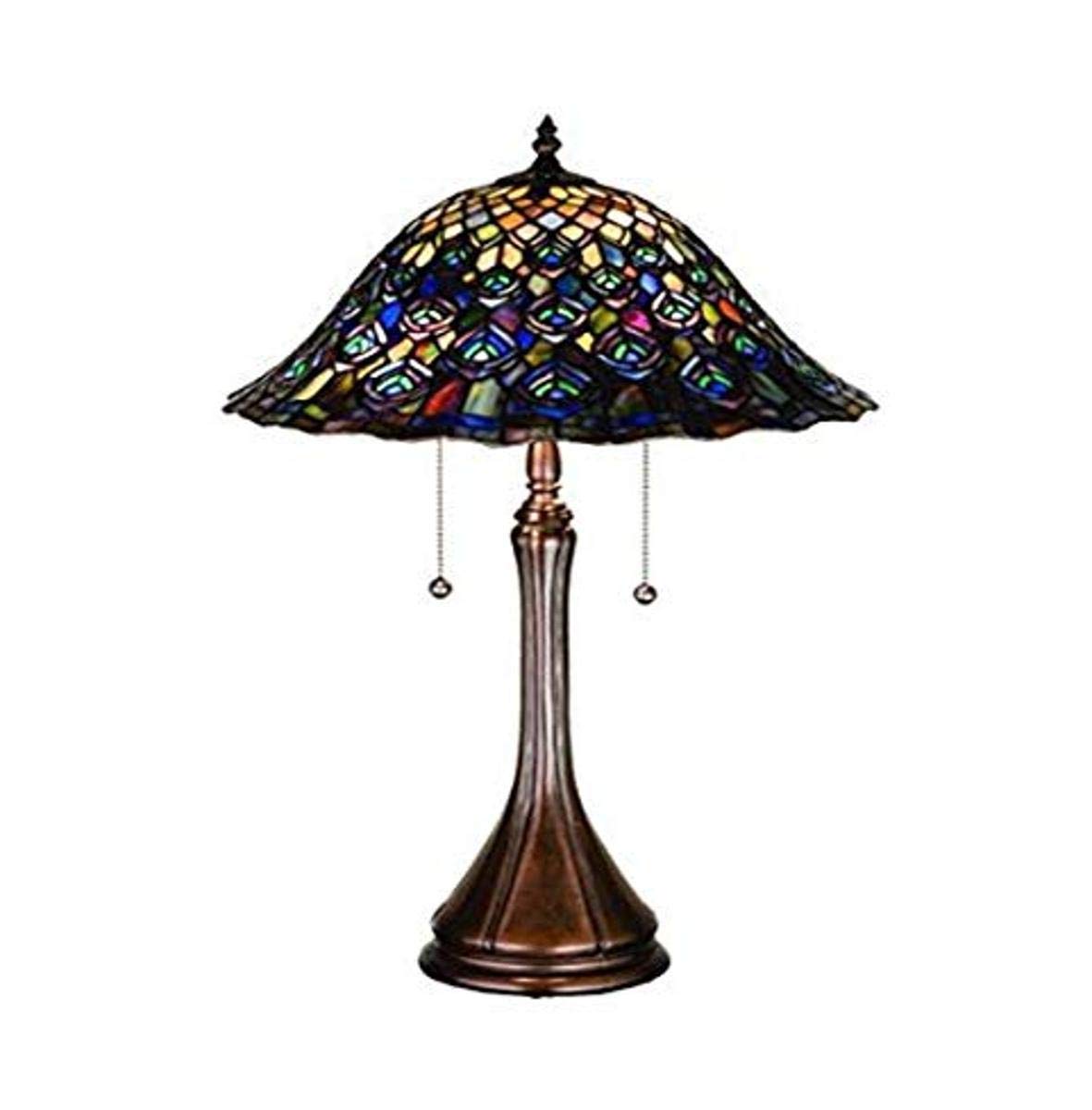Meyda Tiffany 14574 Peacock Feather Stained Glass Table Lamp - 22 Inch Height, Handcrafted Tiffany Style Lamp for Living Room, Bedroom & Office Decor
