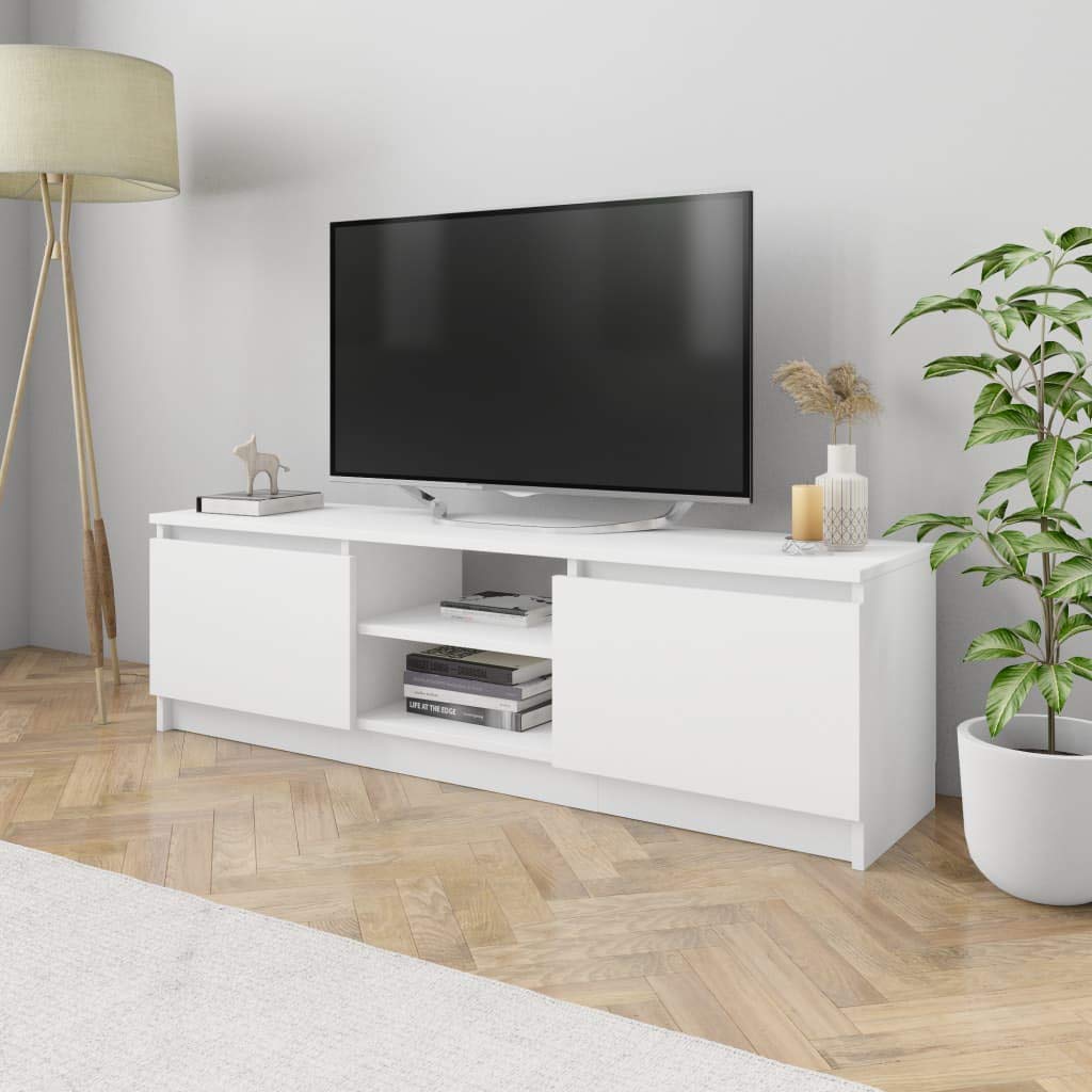 Modern TV Stand Entertainment Center with Open Shelves & Doors - 55 Inch Media Storage Cabinet for Living Room & Bedroom - White Chipboard TV Console (47.2
