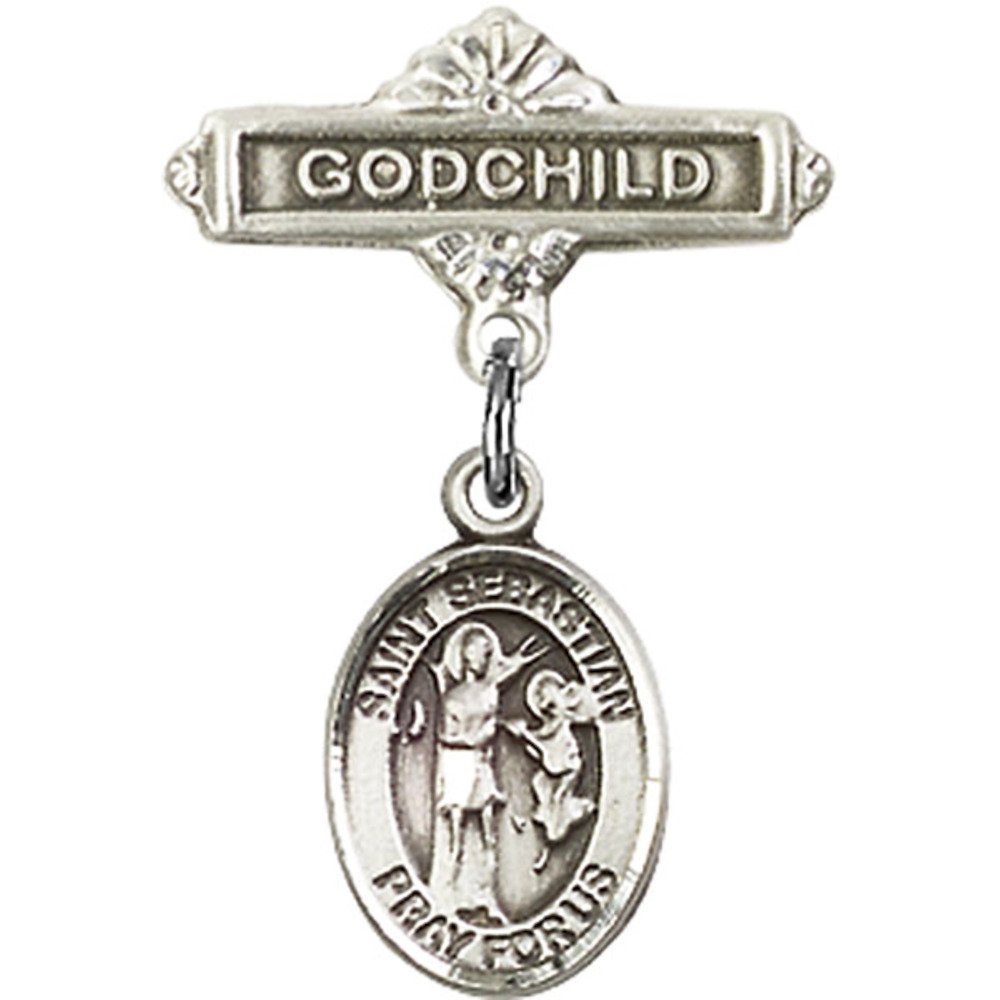 St. Sebastian Sterling Silver Baby Badge & Godchild Pin - 1 x 5/8 Inch Religious Jewelry - Perfect for Baptisms, Christenings & First Communion Gifts