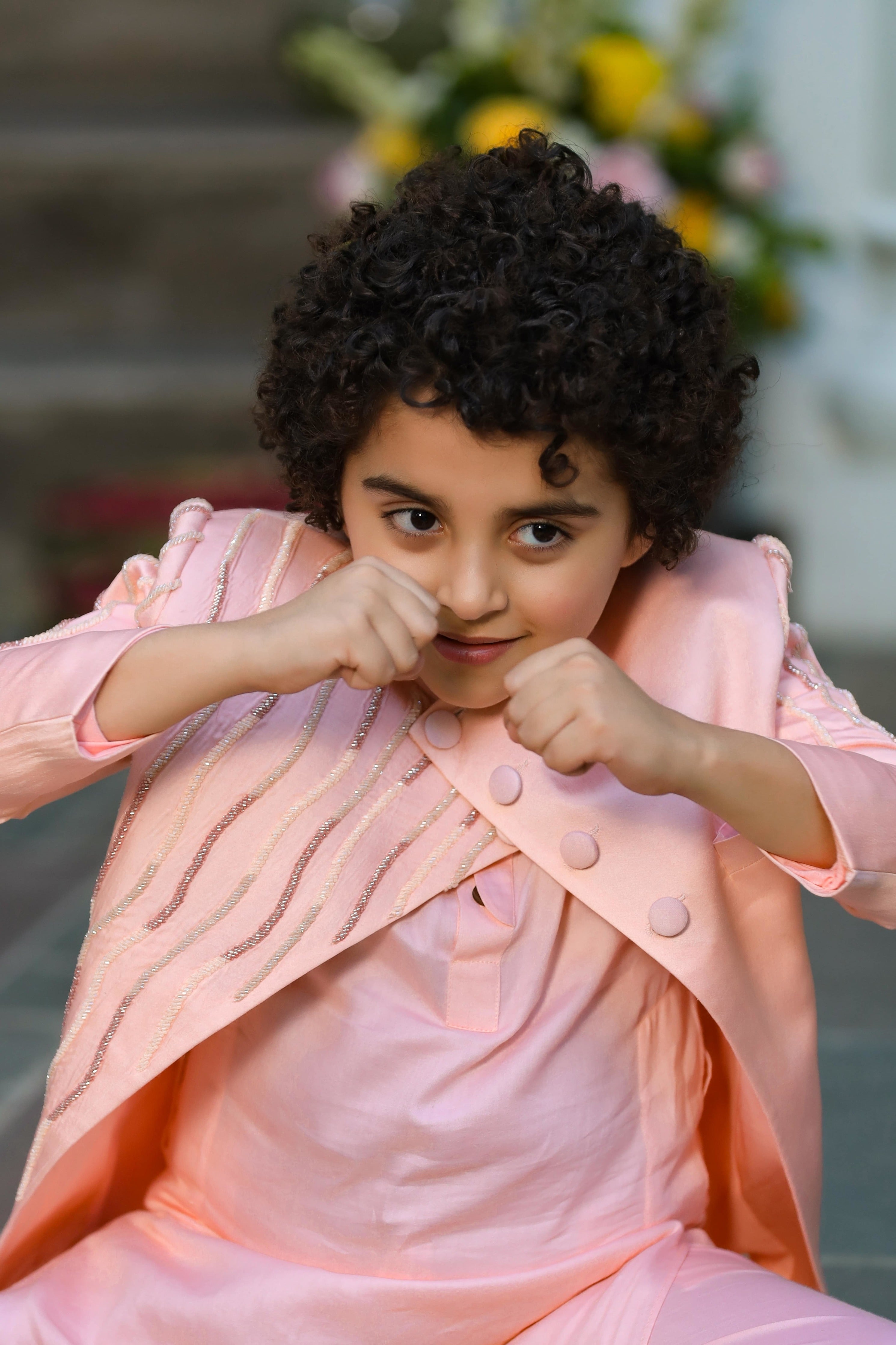 Shabab Peach Embroidered Indo-Western Kurta Pajama Set for Boys | Traditional Ethnic Outfit for Festivals & Special Occasions