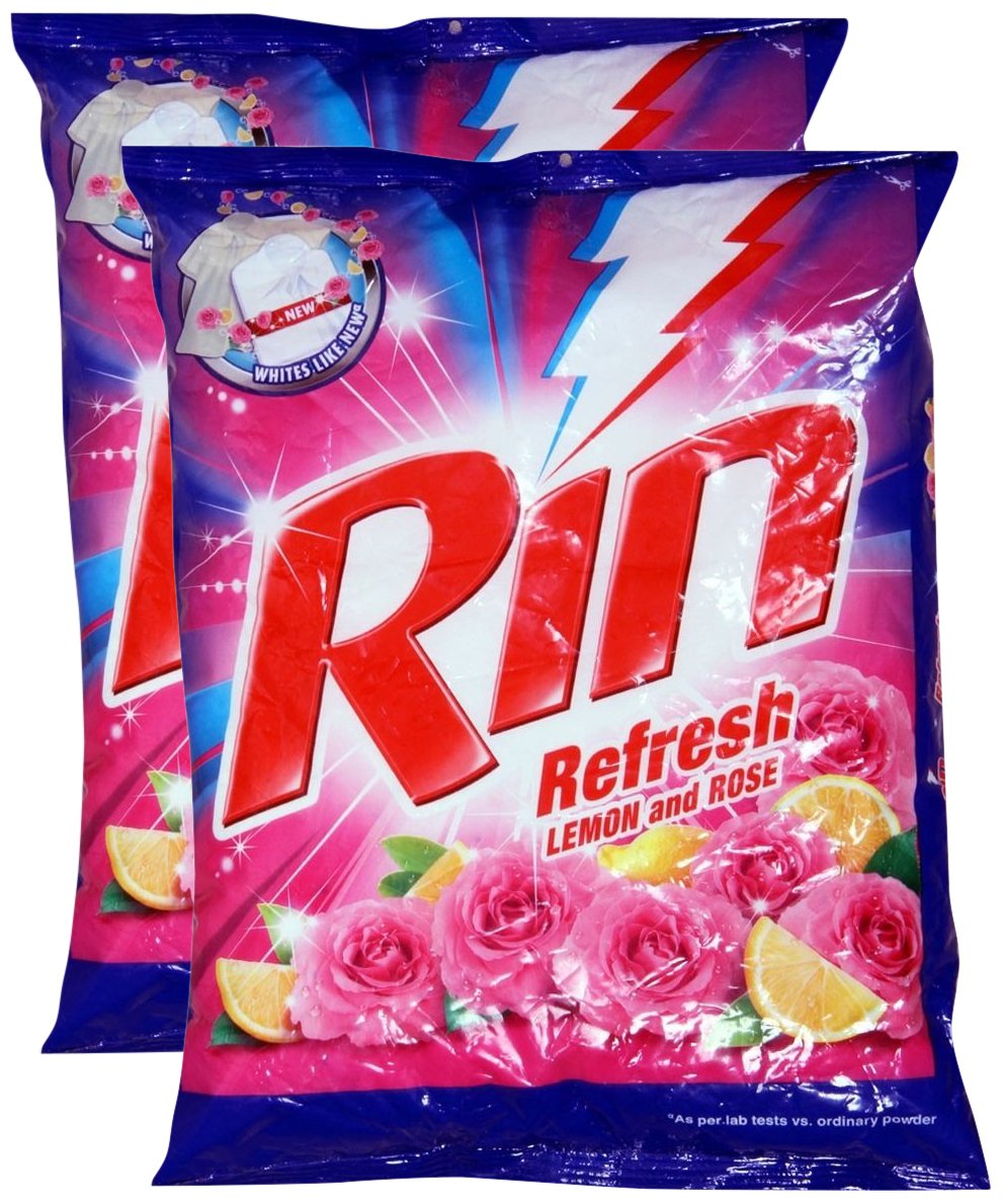 RIN Big Bazaar Combo - Lemon & Rose Scented Detergent Powder (2 x 1Kg) | Deep Cleans Clothes | Perfect for Laundry, Washing Machines & Stain Removal