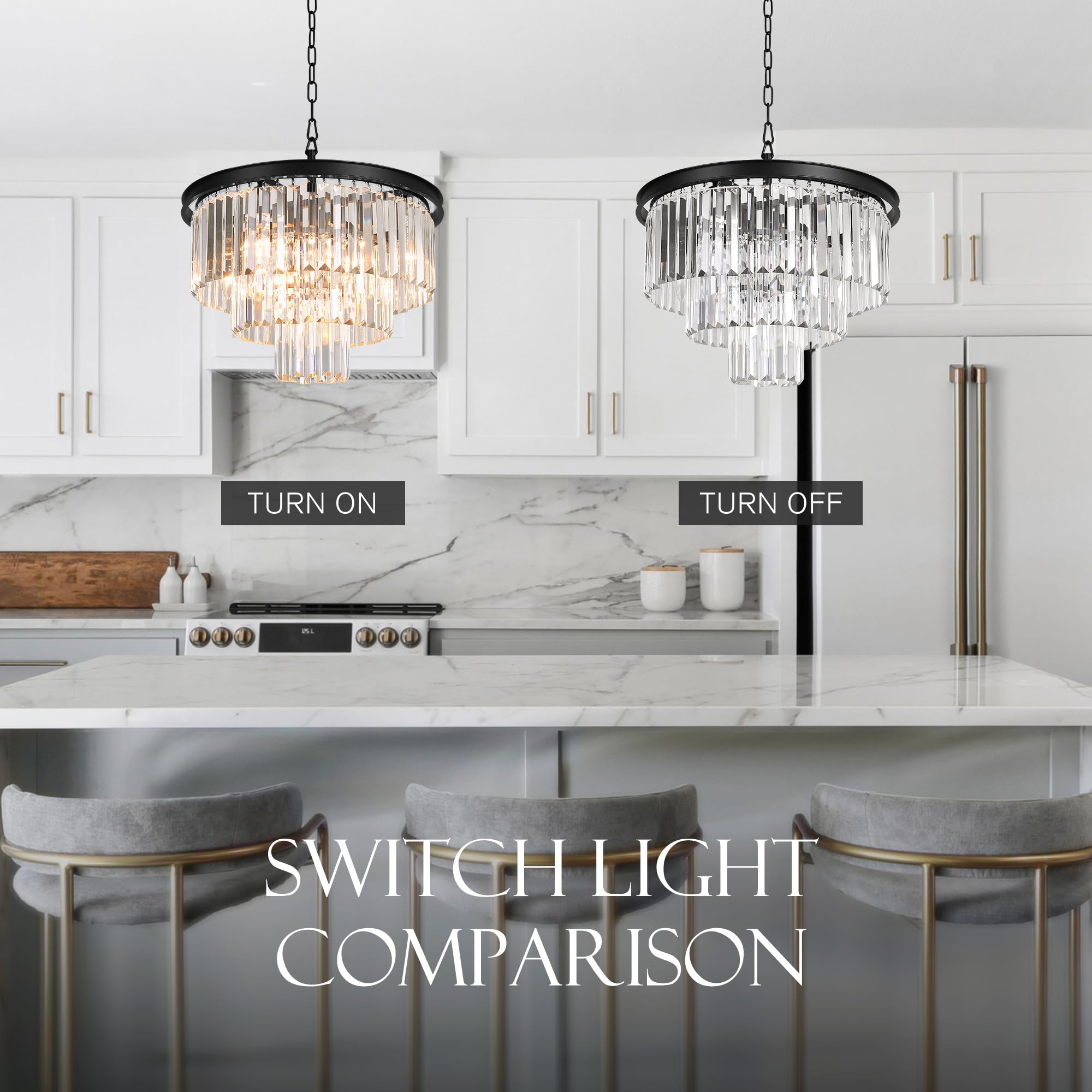 8-Light Modern Crystal Chandelier - 3-Tier Pendant Ceiling Light Fixture for Dining Room, Living Room, Bedroom | Elegant Lighting for Home Decor & Special Occasions