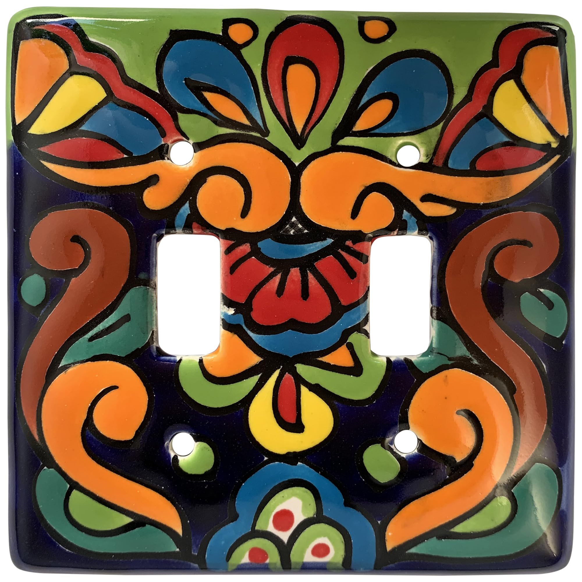 Vibrant Rainbow Talavera Ceramic Double Light Switch Cover - Hand-Painted Mexican Tile Design for Kitchen, Bathroom & Home Decor