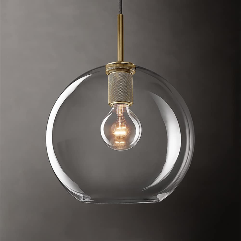 Brass Globe Pendant Light Fixture - Industrial Clear Glass Mini Hanging Light with Gold Glass Ball Shade | Perfect for Kitchen Island, Dining Room & Bedroom Lighting