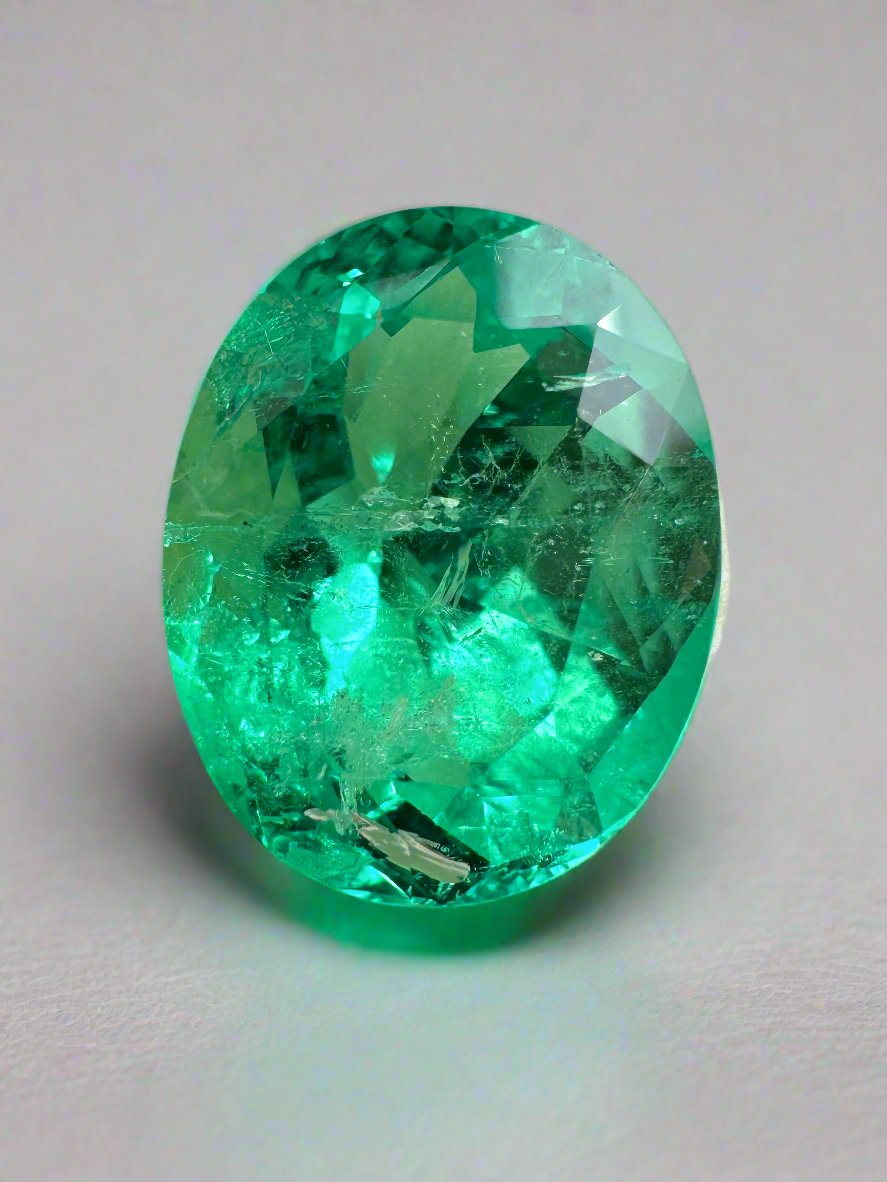 8.40 Carat 15x12mm Muzo Yellowish Green Natural Loose Colombian Emerald Oval Cut Gemstone for Jewelry Making & Engagement Rings