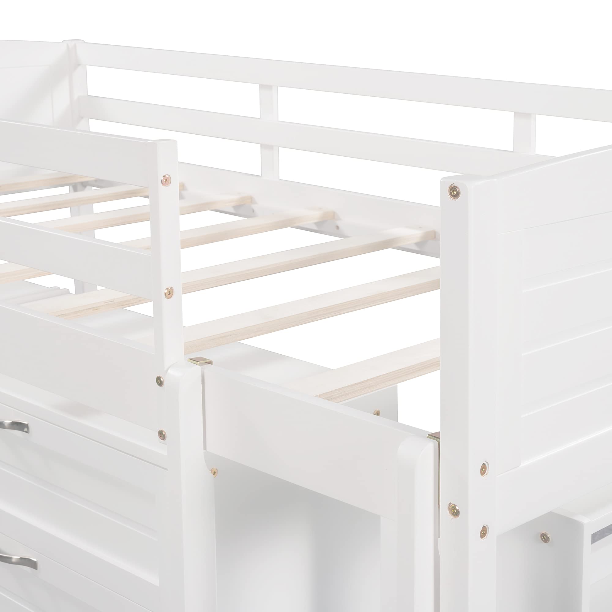 Harper & Bright Designs Solid Wood Low Twin Size Loft Bed with Slide, Drawers & Bookshelf - Kids Cabin Bed Frame for Bedroom or Playroom - Perfect for Small Spaces & Sleepovers (White)