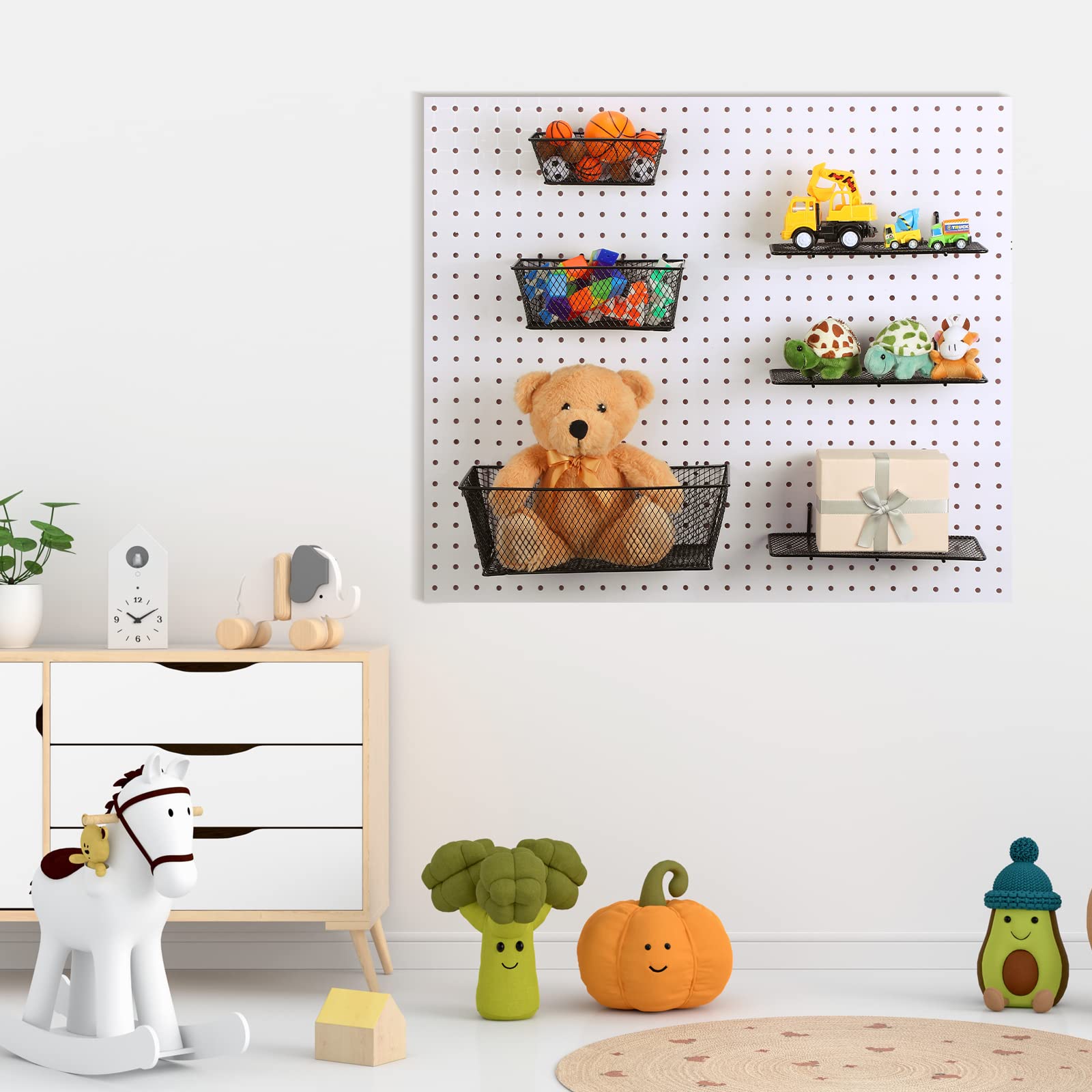 Sieral 6-Piece Pegboard Baskets Set - Wall Mount Organizer for Tools & Crafts (Black) - Perfect for Garage & Workshop Storage