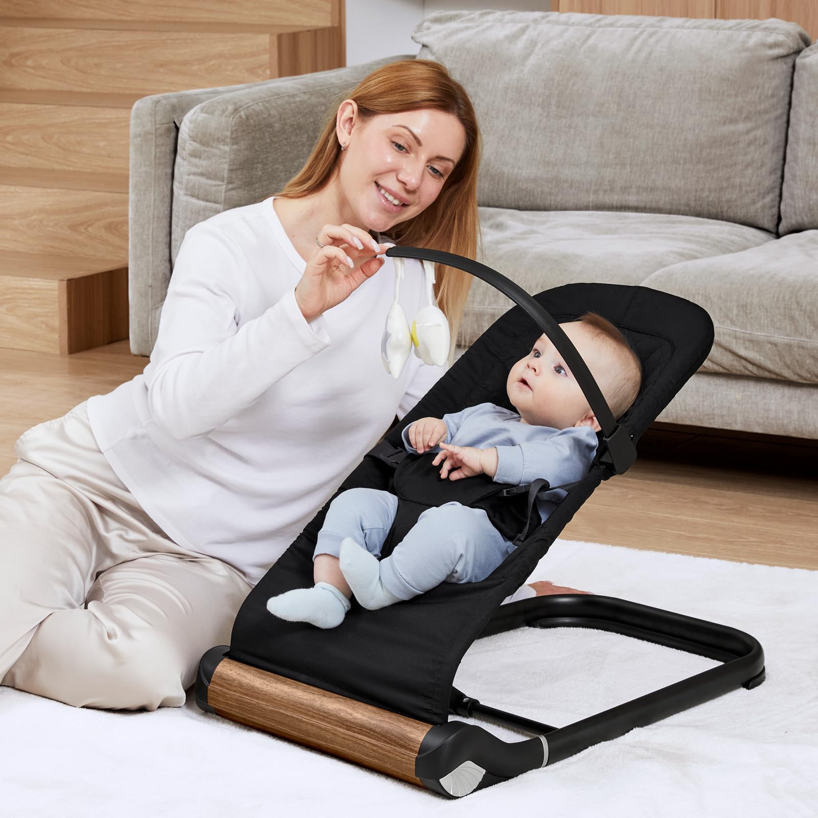 Baby Bouncer Chair with Comfortable Support - Safe Infant Rocker for Newborns & Toddlers (Black) - Perfect for Playtime, Naps & Soothing Fussy Babies