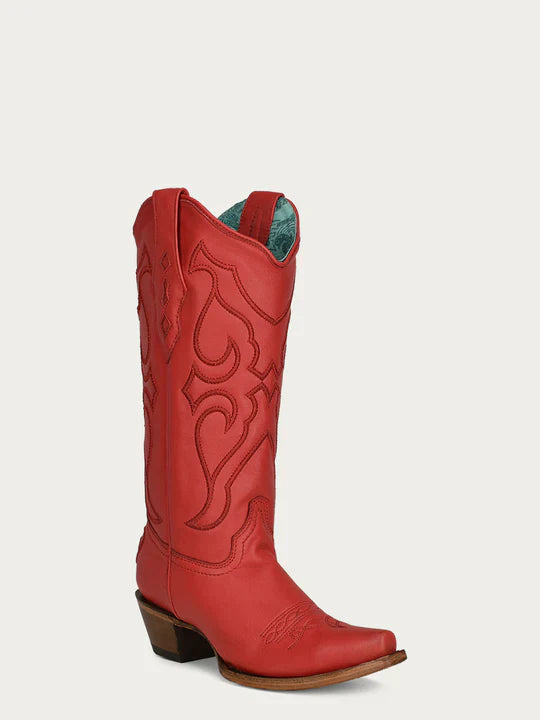 Z5076 Women's Ruby Red Embroidered Tall Top Snip Toe Cowboy Boots - Perfect for Country Dancing, Rodeos & Western Fashion