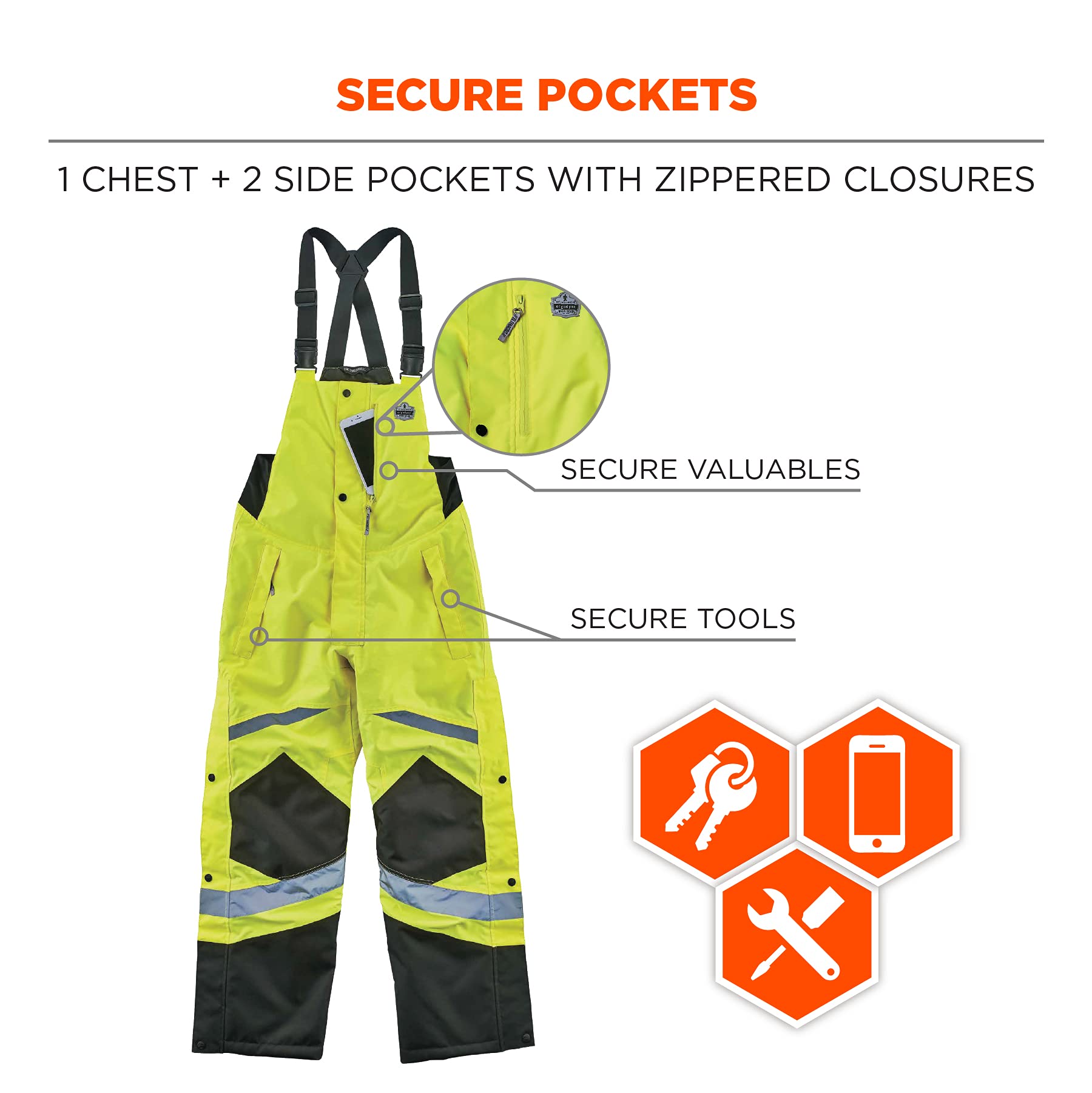 Ergodyne GloWear 8928 High Visibility Insulated Thermal Bib Overalls - Weather-Resistant Workwear for Cold Outdoor Jobs & Construction Safety