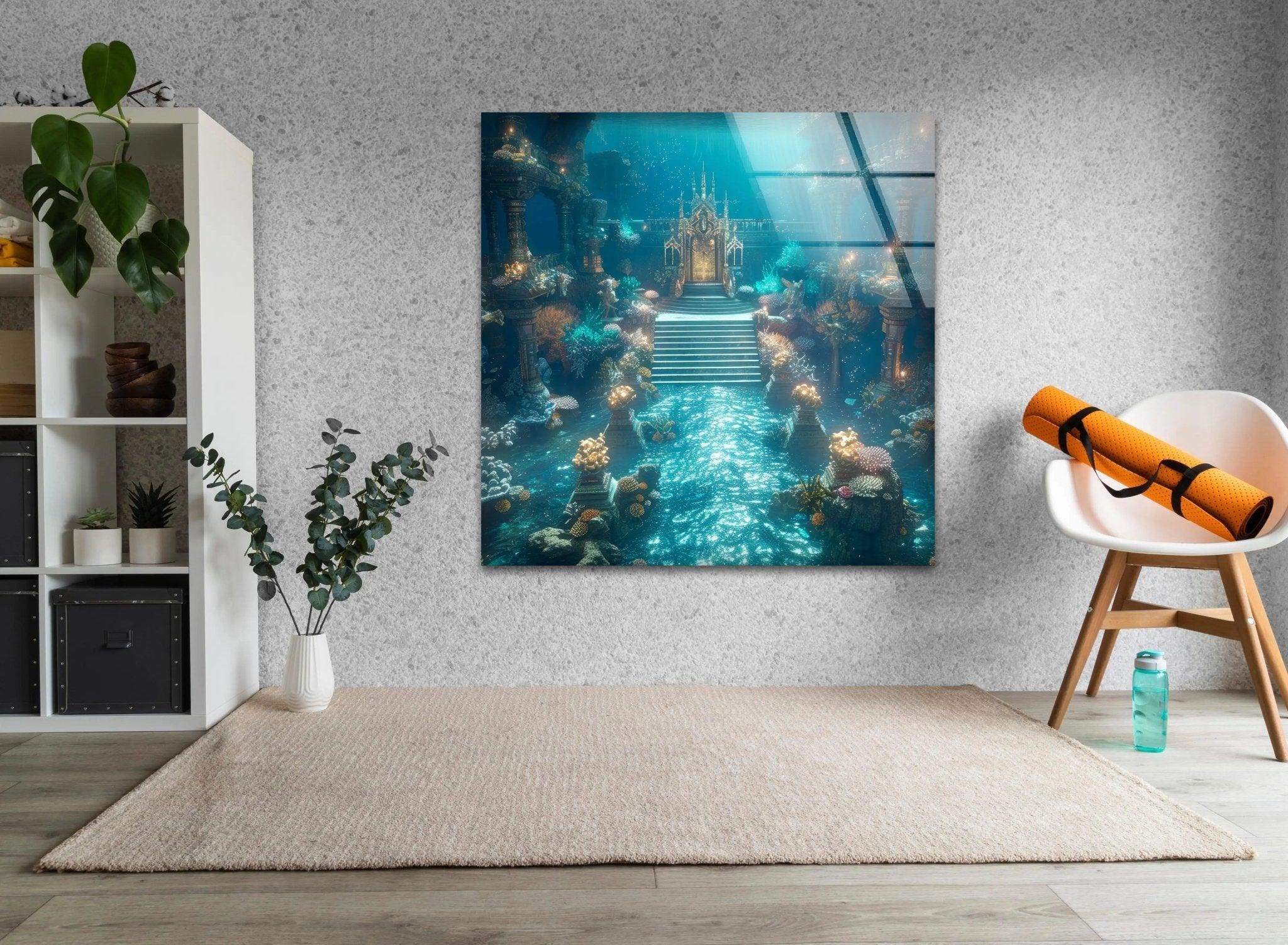 Atlantis Place Glass Wall Art - Stunning Ocean-Themed Decor for Living Room, Bedroom & Office | Handmade Glass Mural for Home & Office Decor