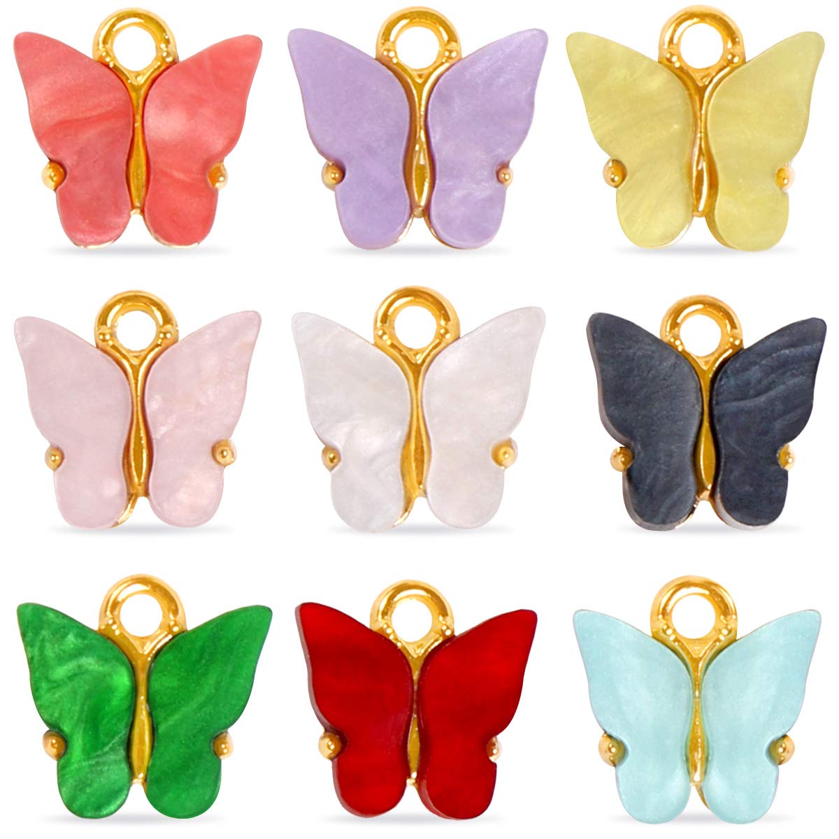 KISSBUTY 36 PCS Acrylic Butterfly Charms - 9 Color Mixed DIY Jewelry Making Supplies for Necklaces, Keychains & Crafting - Perfect for Women's Handmade Jewelry, Scrapbooking & Gift Decorations