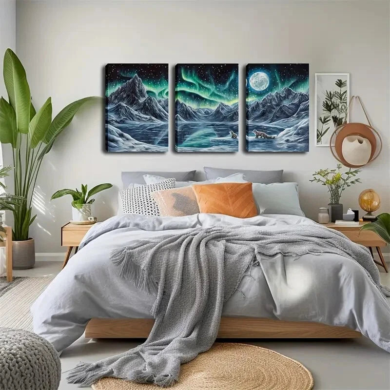3-Piece Northern Lights Aurora Borealis Wall Art Set - Framed Canvas Prints 50x70cm (20x28in) - High Quality Australian Made Home Decor - Perfect for Living Room, Bedroom & Office Decor