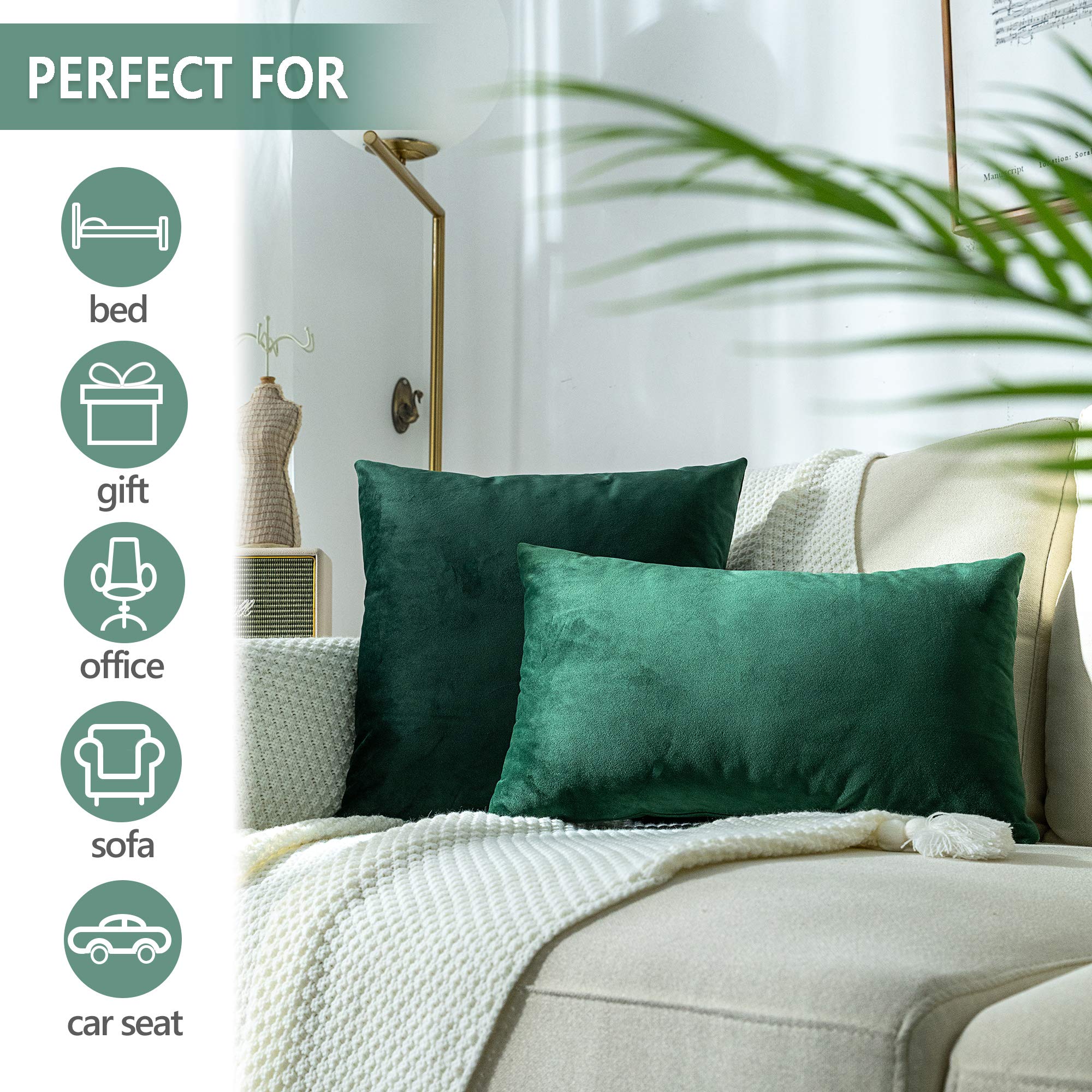 Stellhome 2 Pack Velvet Pillow Covers 24x24 Inch Square Decorative Cushion Covers for Bed, Couch, Sofa - Soft & Luxurious Olive Green Pillow Cases - Perfect for Living Room, Bedroom & Home Decor