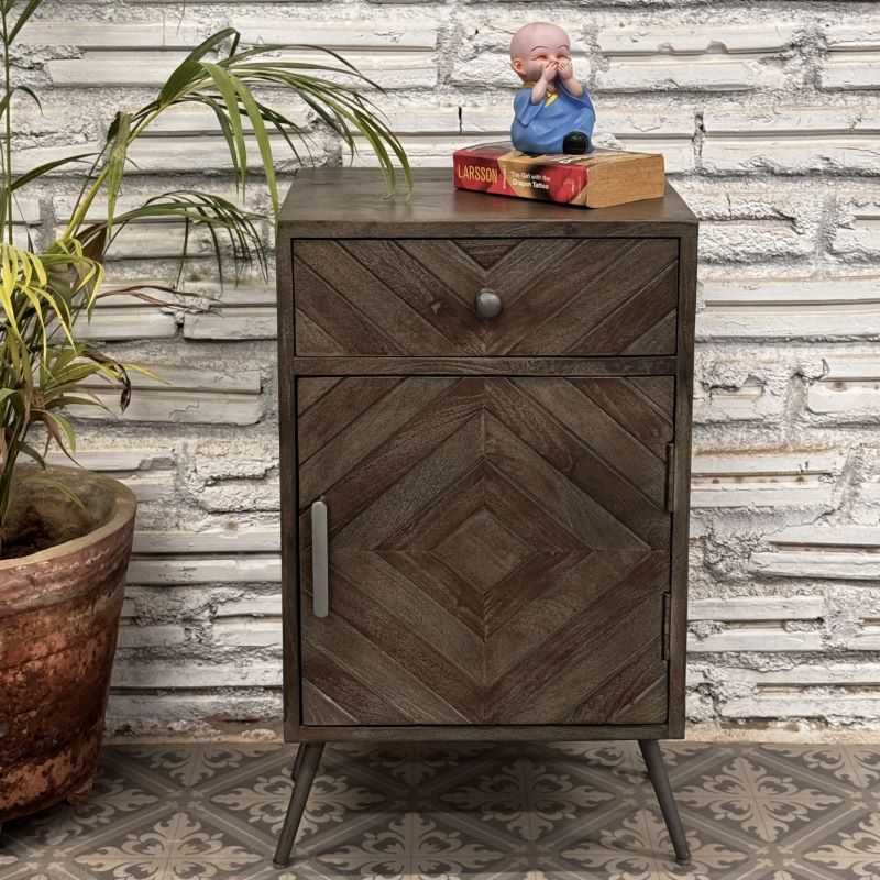 Grayson Solid Wood Chevron Design Nightstand - Modern Bedside Table with Storage Drawer for Bedroom, Living Room, or Office