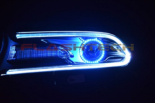 Flashtech LED RGB Multi-Color Halo Ring Headlight Kit with Bluetooth RF Remote & APP Control - Compatible with Dodge Charger 2015-2020 | Customizable Car Lighting for Night Driving & Car Shows