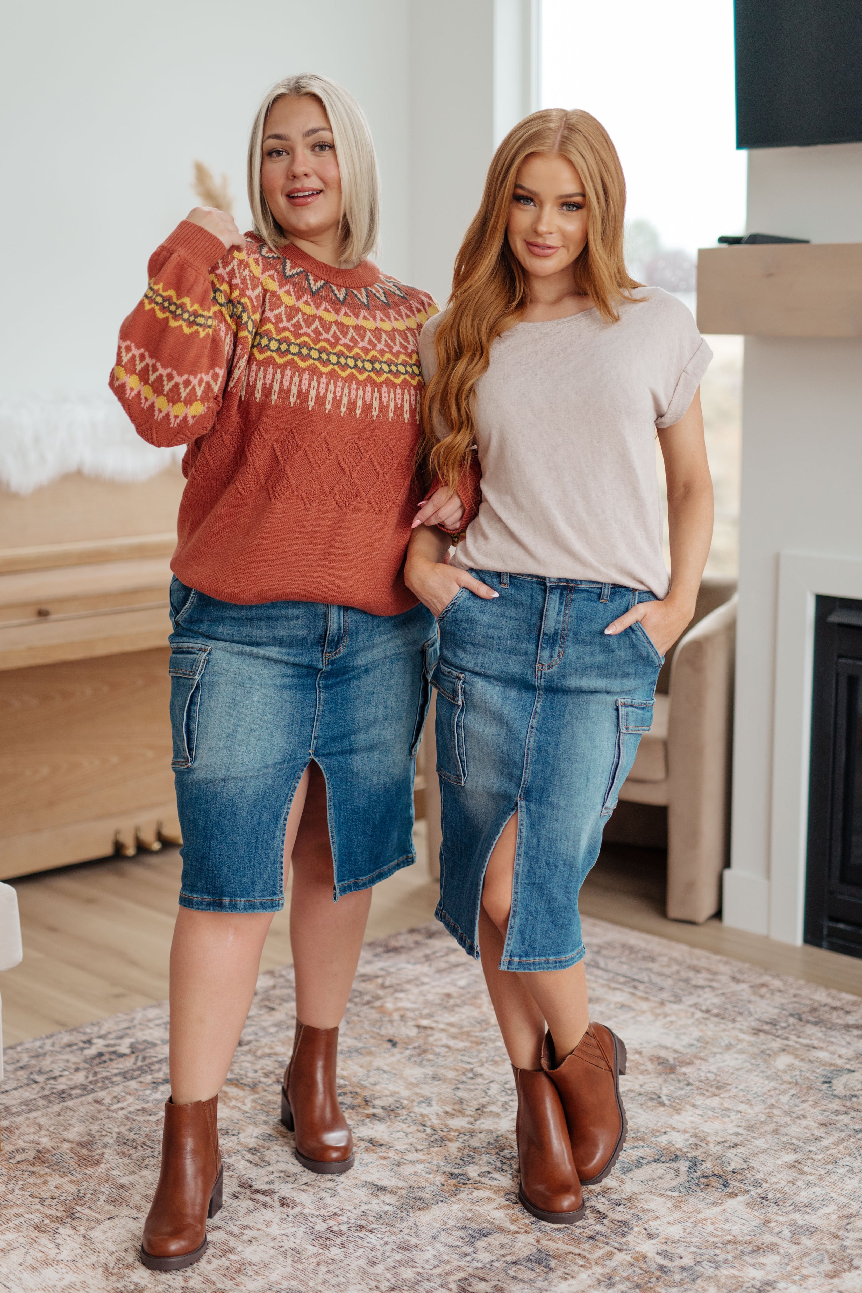 Always Be There Cargo Denim Skirt for Women - High Waist Stretch Denim Skirt with Pockets | Perfect for Casual Outfits, Streetwear & Travel
