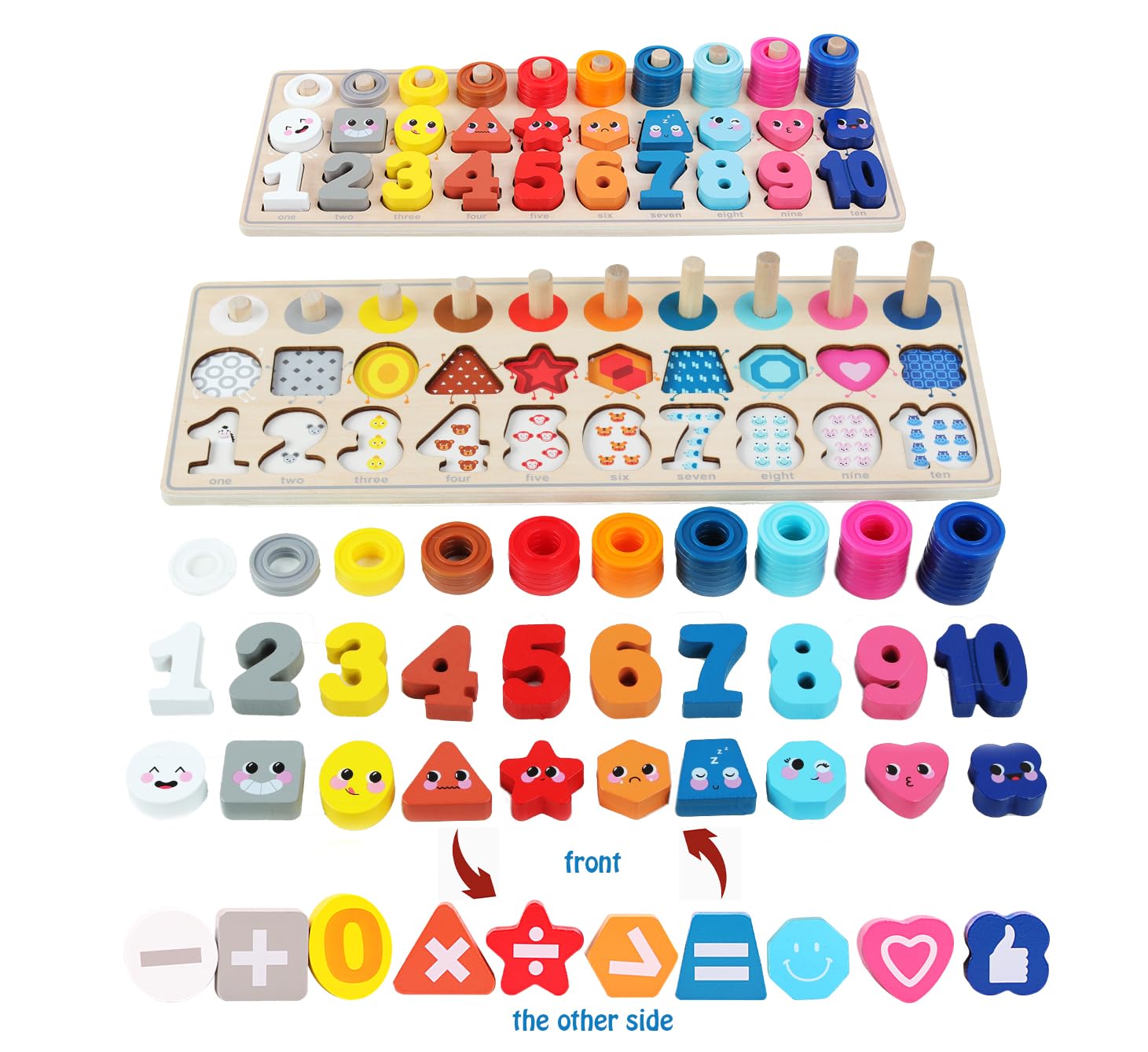 Montessori Wooden Toys for Kids - Number & Shape Stacking Game for Toddlers | Preschool Learning Math Blocks for Boys & Girls | Perfect Gift & Educational Play