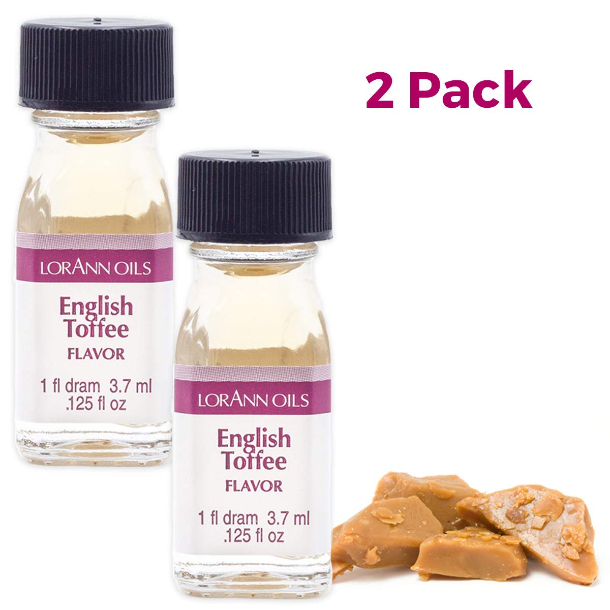 LorAnn Oils Super Strength Flavoring - Natural Candy & Baking Flavor Oil (4X Stronger Than Extracts) - English Toffee Flavor - Pack of 2 (0.125 fl oz) - Perfect for Homemade Candies, Cakes, Cookies & DIY Desserts