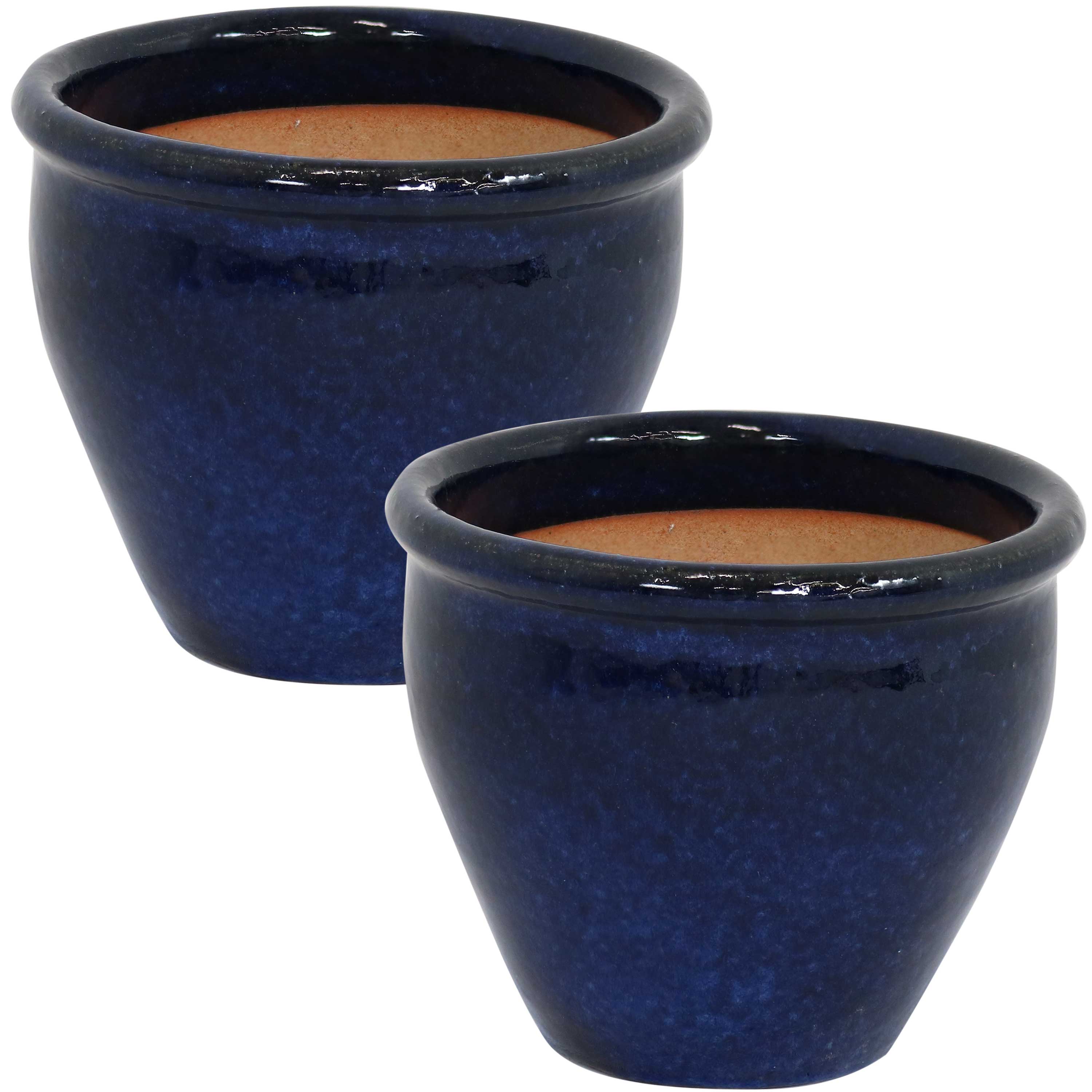 Sunnydaze Chalet Glazed Ceramic Plant Pots with Drainage Holes - Set of 2, Indoor Outdoor Garden Decor for Flowers, Succulents, Herbs - Perfect for Patio, Balcony, and Home Décor