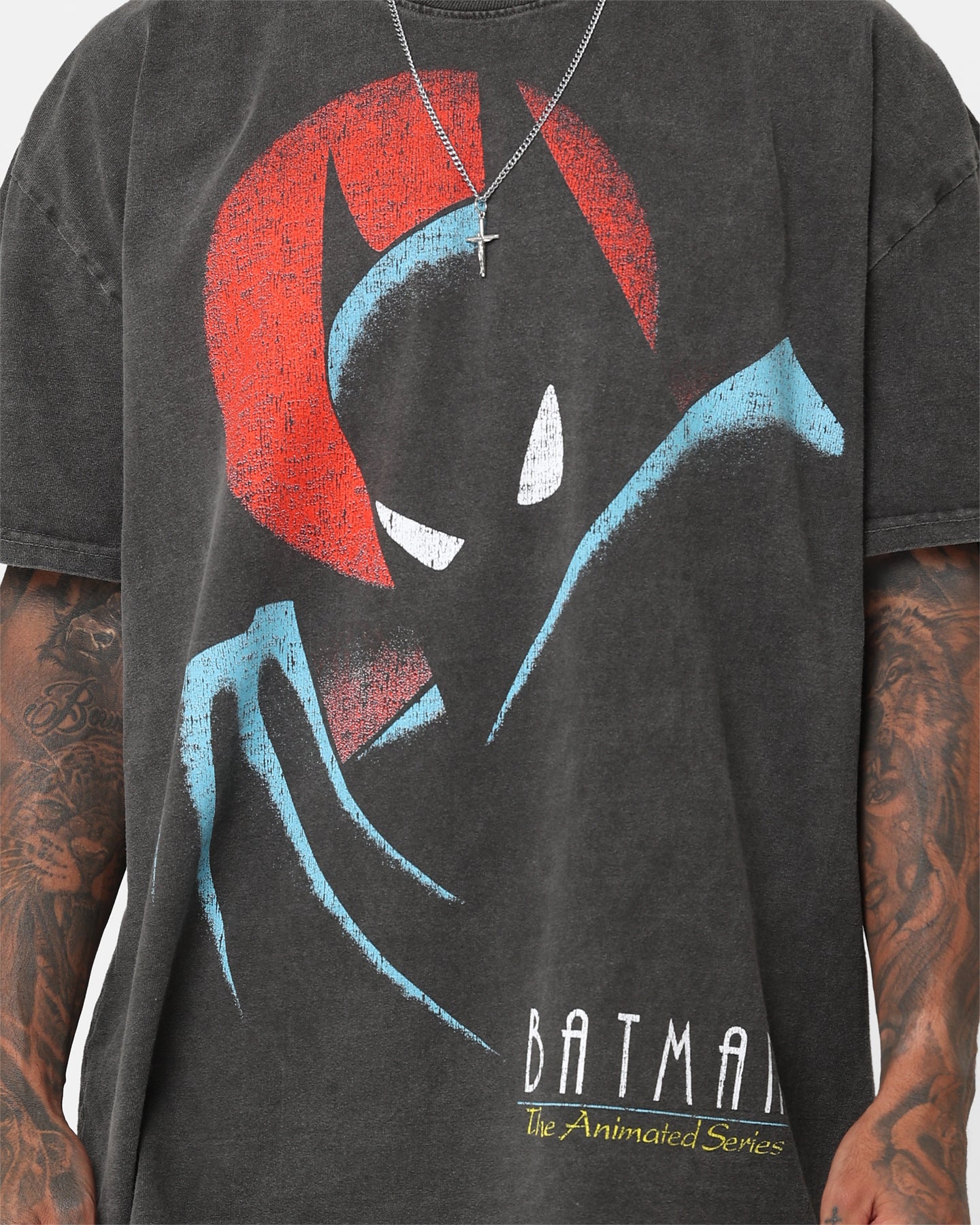 Vintage 1993 Batman Heavyweight T-Shirt - DC Comics Graphic Tee - Black Wash Distressed Style - Perfect for Cosplay, Comic Con & Retro Fashion Lovers