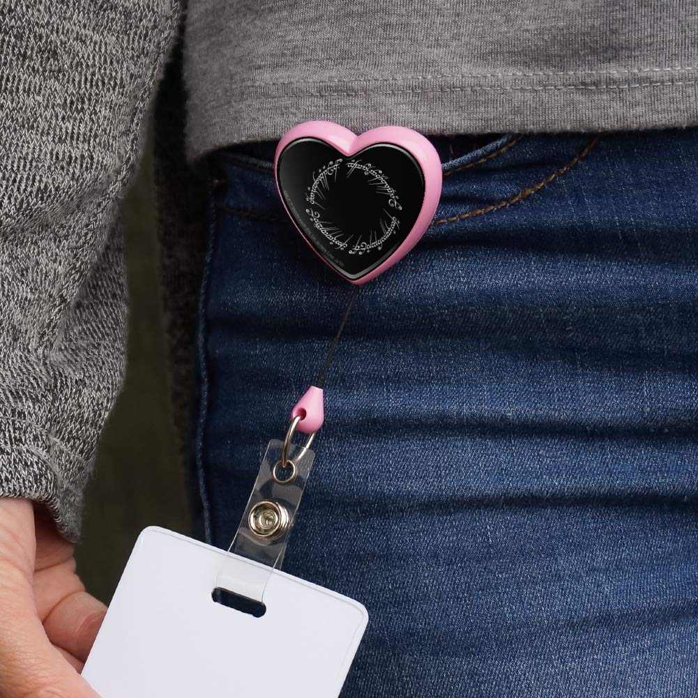 The Lord of The Rings Mordor Script Heart Lanyard - Retractable Reel Badge ID Card Holder for Work, Conventions & Cosplay