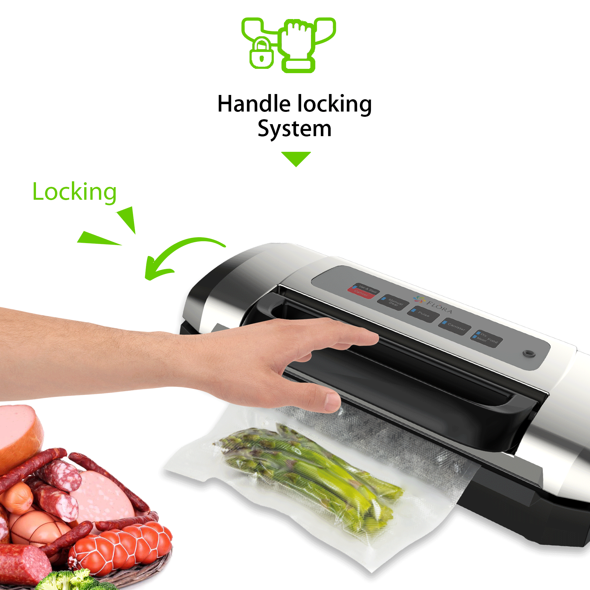 Flora Food Vacuum Sealer Machine - Commercial Grade 110W 80Kpa for Fresh Meat, Vegetables & Meal Prep | Model FL-FVS-2688 | Perfect for Home Kitchen, Restaurant & Food Storage | AU Stock