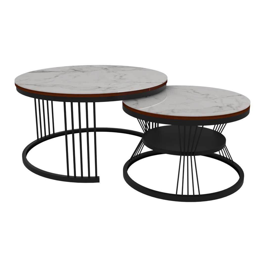 Elias Glossy Sintered Stone Round Nesting Coffee Table Set - Modern Minimalist Living Room Furniture for Small Spaces, Perfect for Apartments, Condos and Home Decor