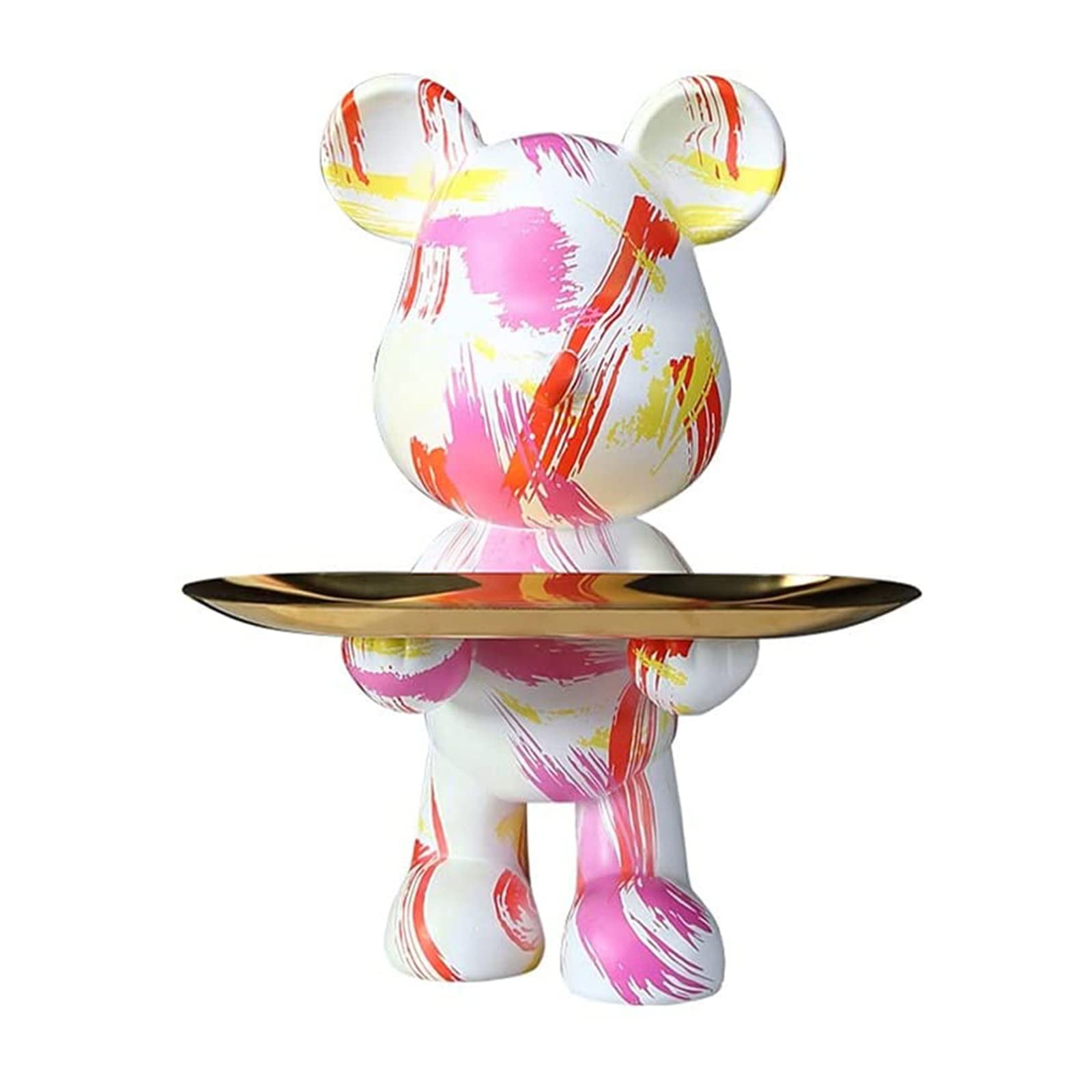 YeSQmi Standing Bear Statue - Pink Resin Jewelry Organizer & Key Bowl for Entryway, Coffee Table Décor | Animal Figurine Candy Dish, Sundries Holder & Valet Tray | Perfect for Home Decor, Gift Giving & Office Organization