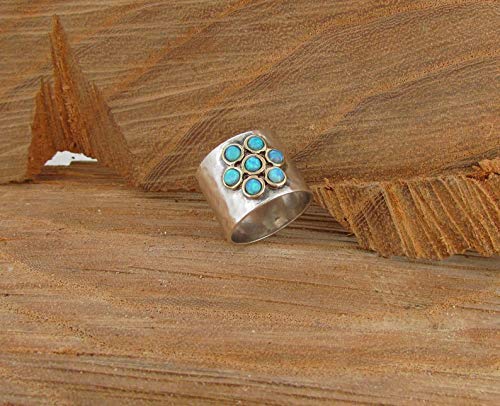 Blue Opal Flower Ring – 9K Gold & Silver Gemstone Wedding Band – Unique Chunky Women's Jewelry for Engagement, Anniversary & Special Occasions