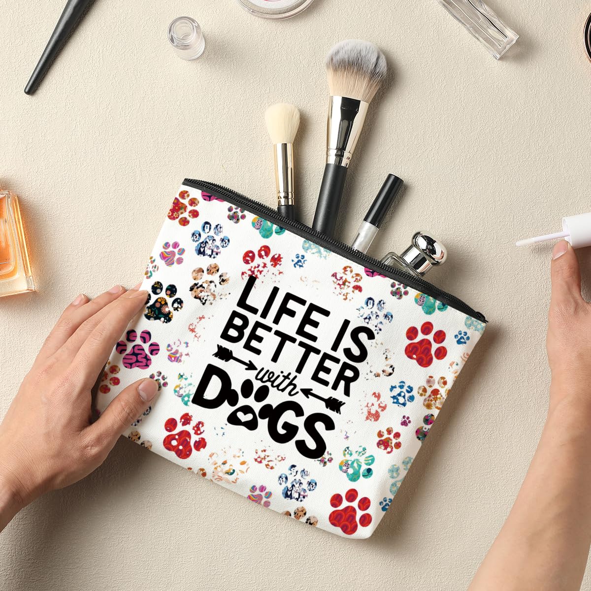 Dog Mom Gifts for Women - Cute Dog Print Cosmetic Makeup Bag | Perfect Gift for Mother's Day, Graduation, Birthday | Travel & Daily Use Organizer