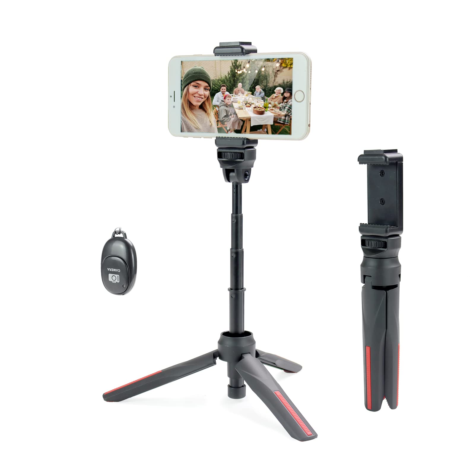 Adjustable Extendable Phone Tripod Stand with Wireless Remote - 4 Level Height Selfie Stick for iPhone, Android, Camera - Perfect for Vlogging, Live Streaming & Group Photos