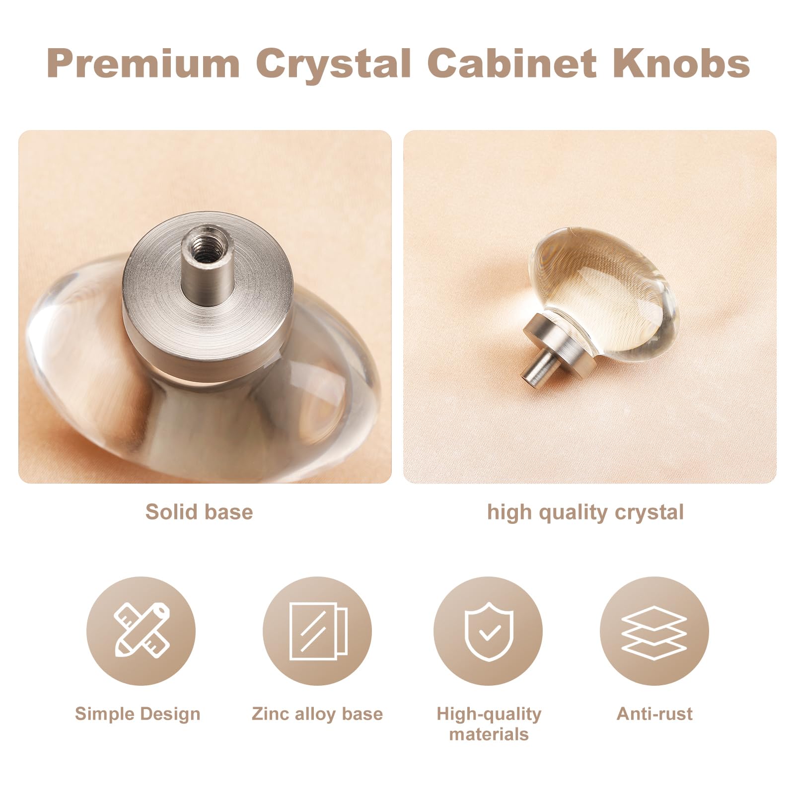 8 Pack Oval Crystal Cabinet Knobs & Pulls - Brushed Nickel Egg Shape Drawer Handles for Dresser, Kitchen Cabinets & Furniture (Perfect for Home Renovation & DIY Projects)