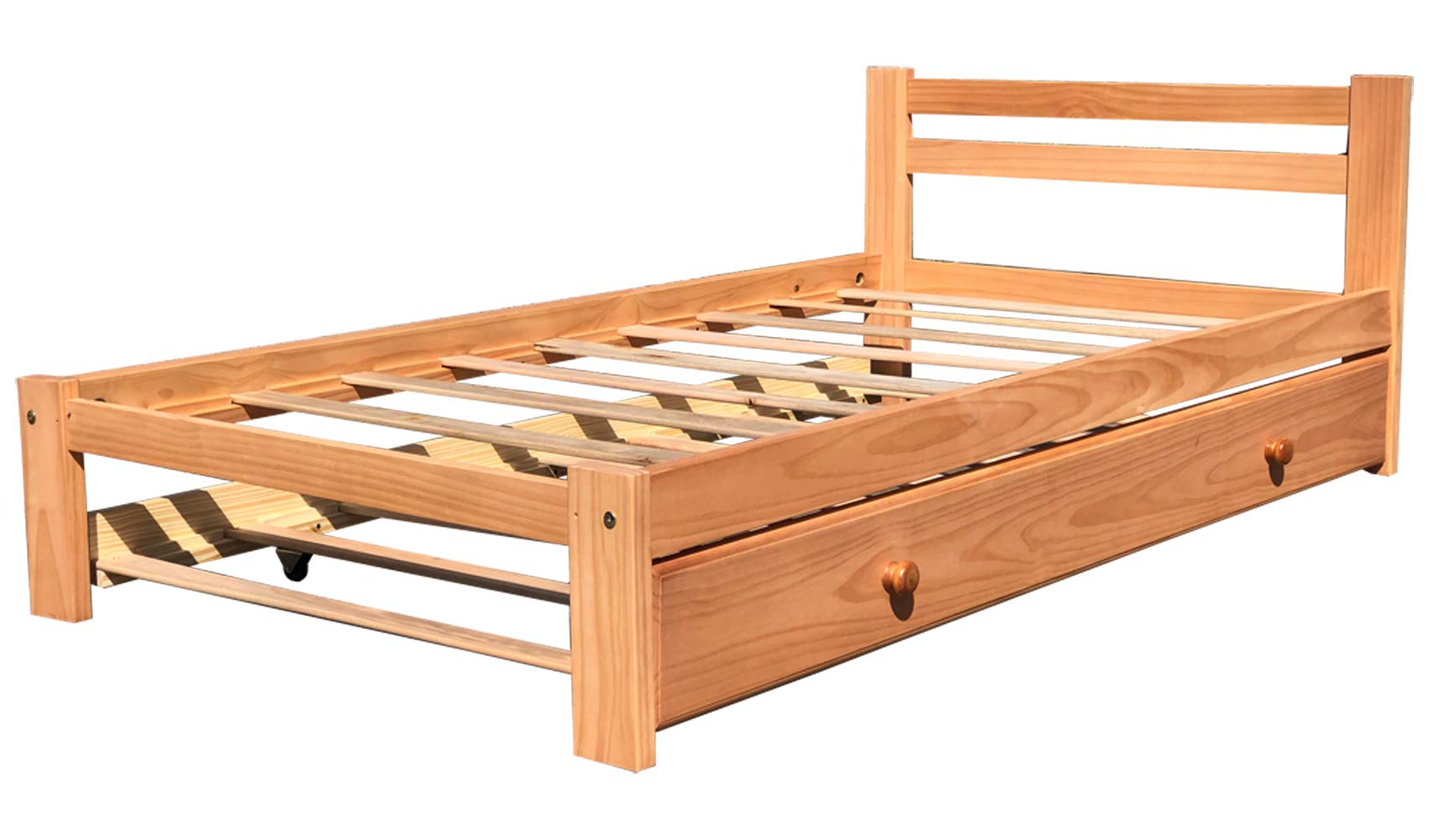 Amazonas Honey Pine Finish Twin Bed & Trundle - Solid Pine Wooden Trundle Bed with Hardwood Slats Support - Perfect for Boys, Girls & Kids Bedroom - Durable Wooden Bed Frame for Sleepovers & Small Spaces
