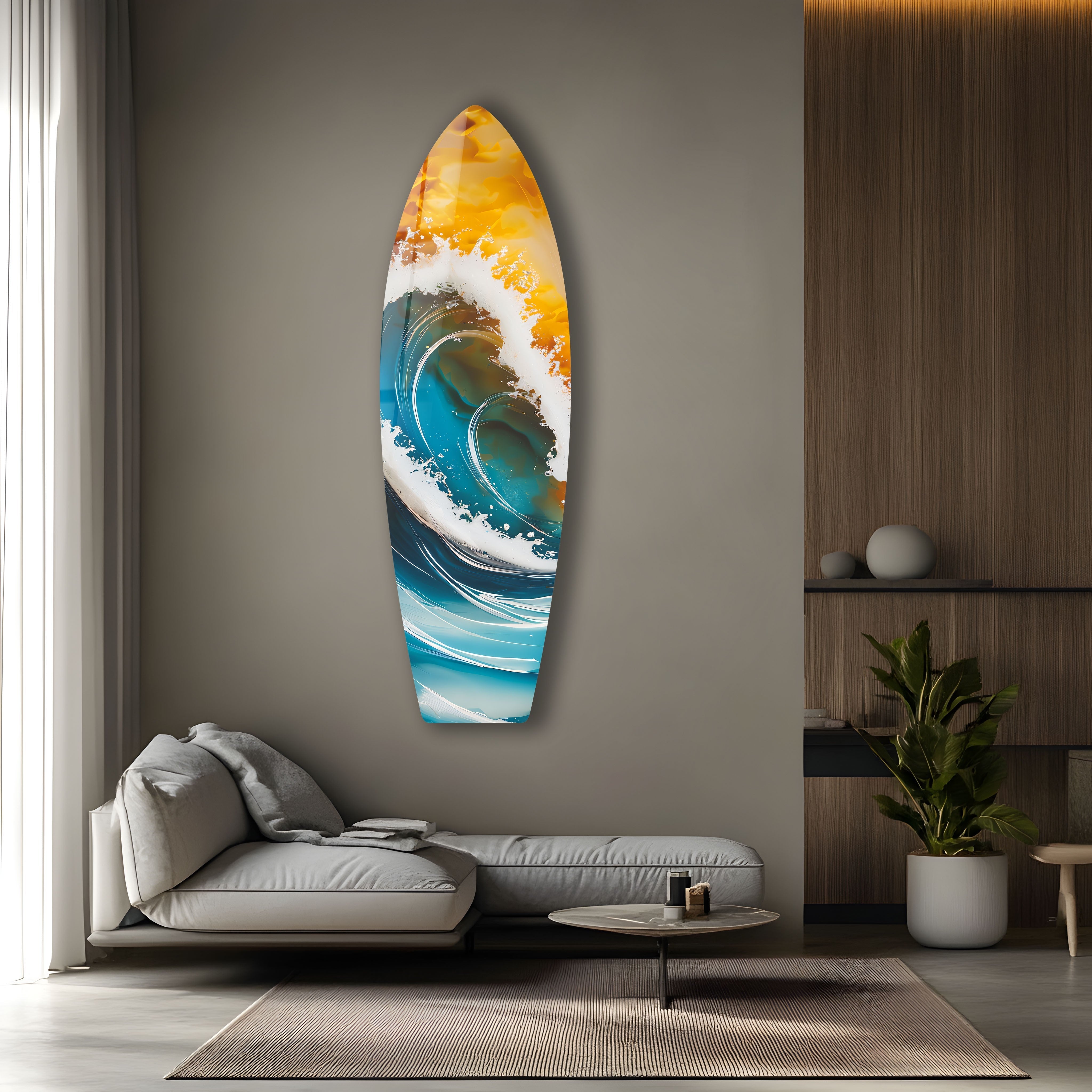 Big Ocean Waves Surfboard Wall Art - Coastal Beach Decor for Living Room, Bedroom & Office - Perfect Surfing Theme Home Decor